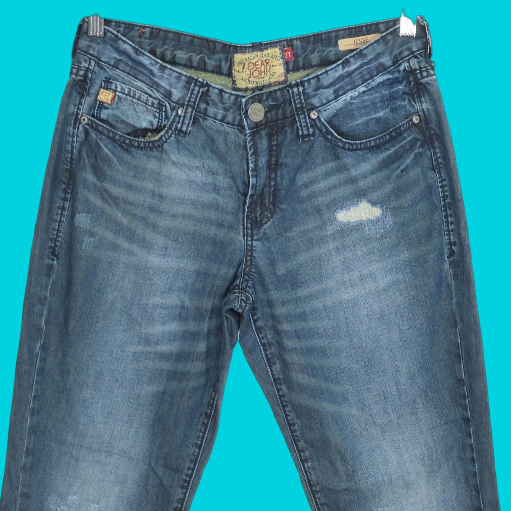 Dear John Jeans Womens 27 Jesse Boyfriend Distressed Roll Cuff Hem Denim Blue