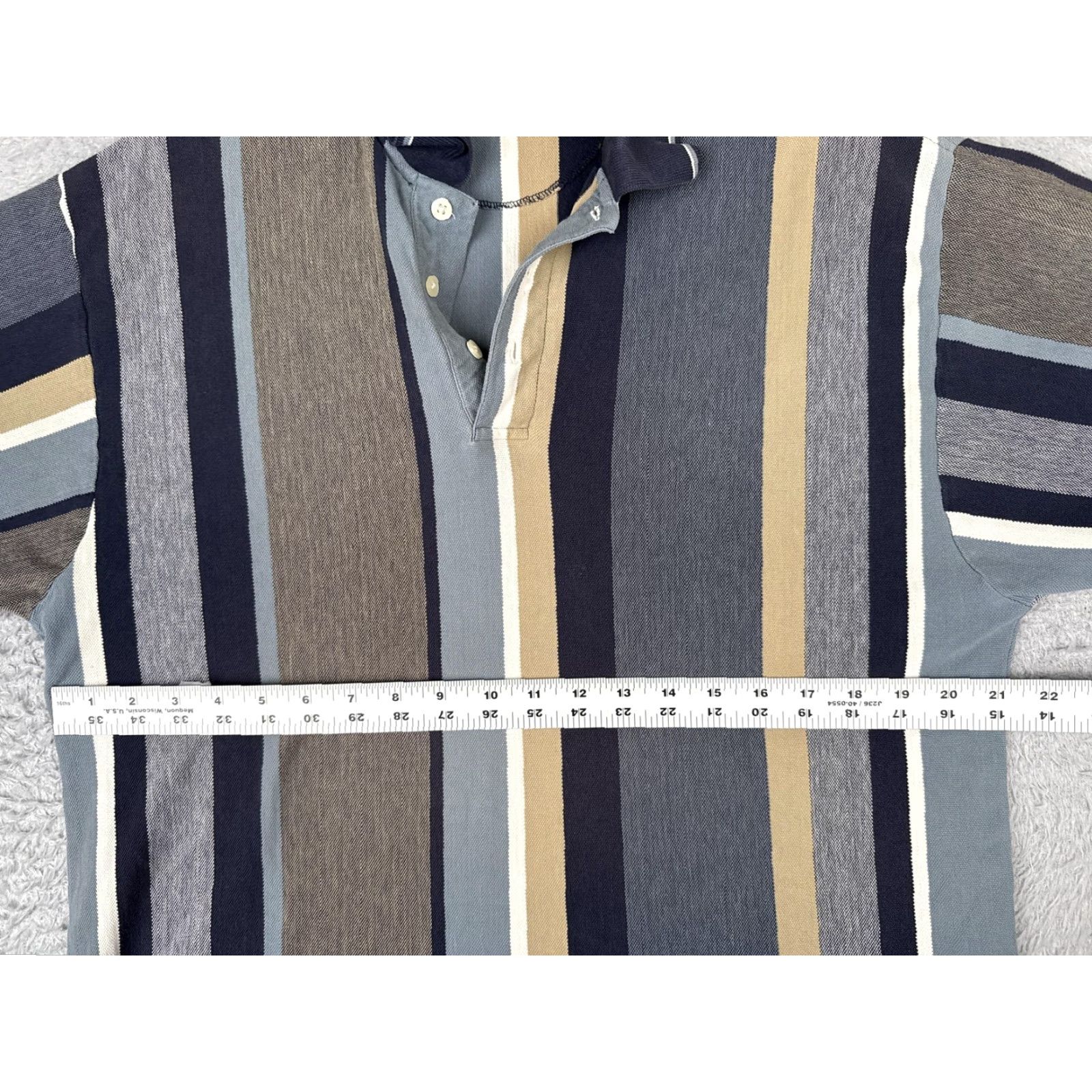 Vintage Fairway Sport Polo Shirt Mens Large Blue Gray Vertical Stripe Cotton Golf Top Size US L / EU 52-54 / 3 - 7 Thumbnail