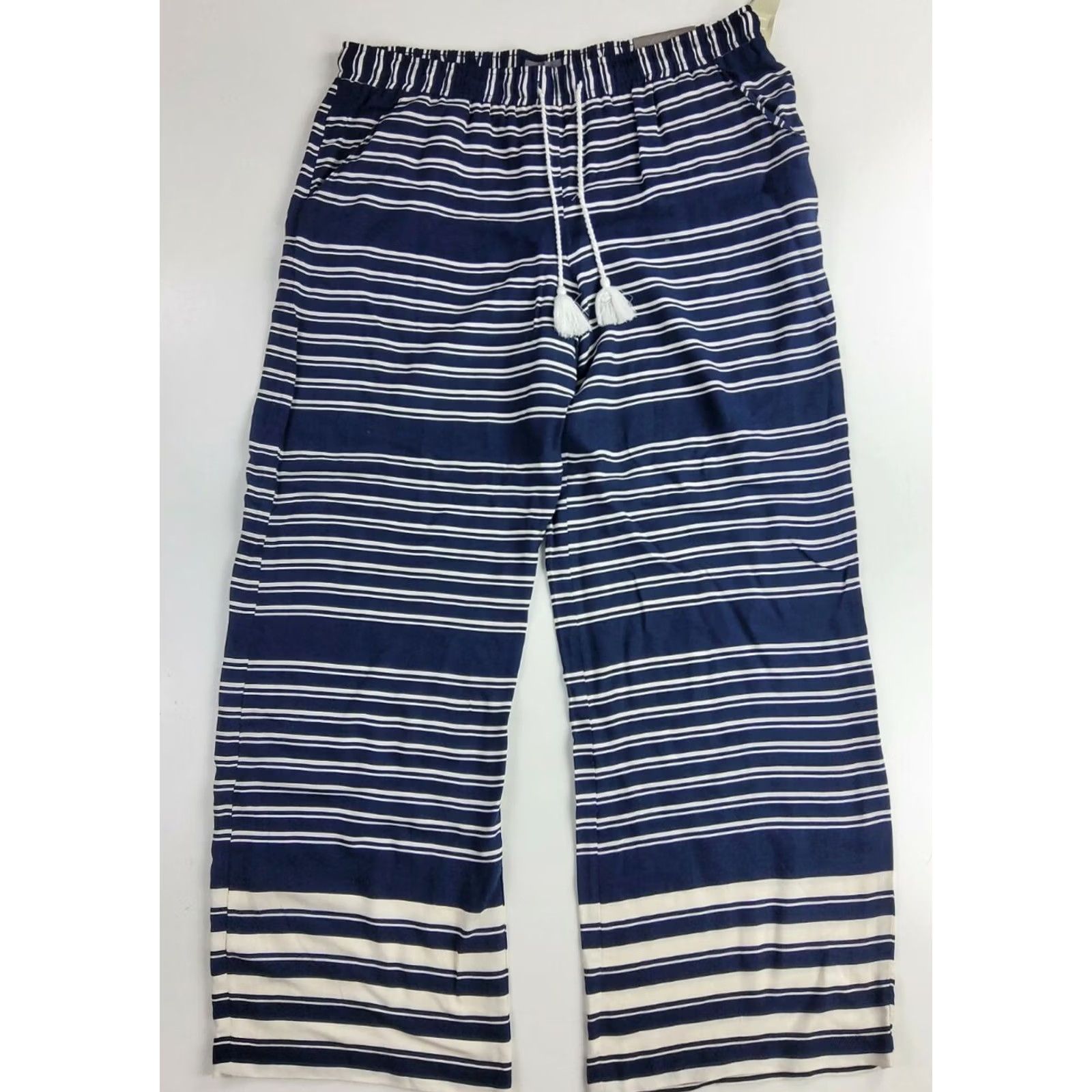 Vintage Maurices Drawstring Striped Rayon Pants Navy White Size XL Size 40" / US 18 - 2 Thumbnail