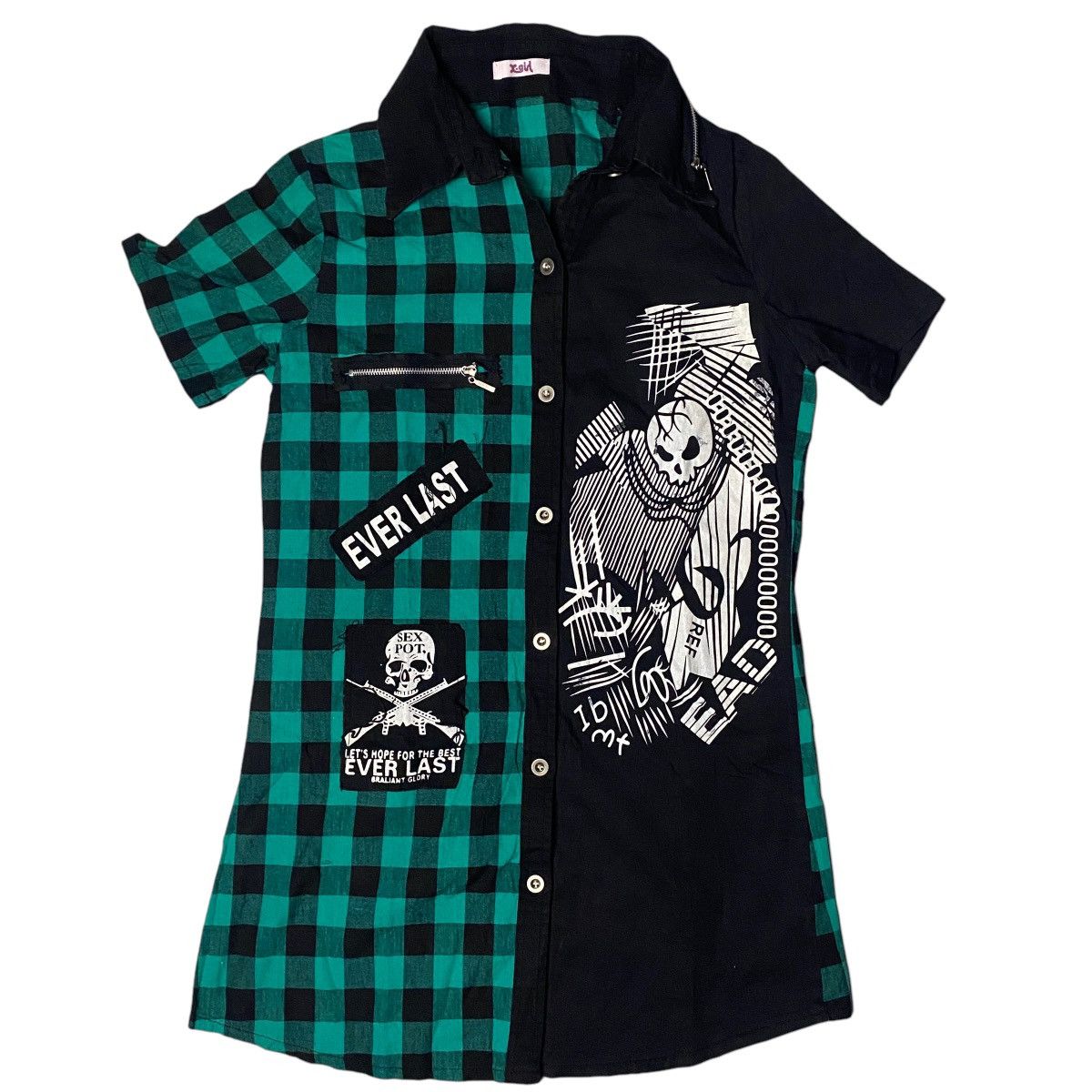 image of Hysteric Glamour x If Six Was Nine X-Girl Punk Girl Zip Shirt in Black/Green, Men's (Size Small)