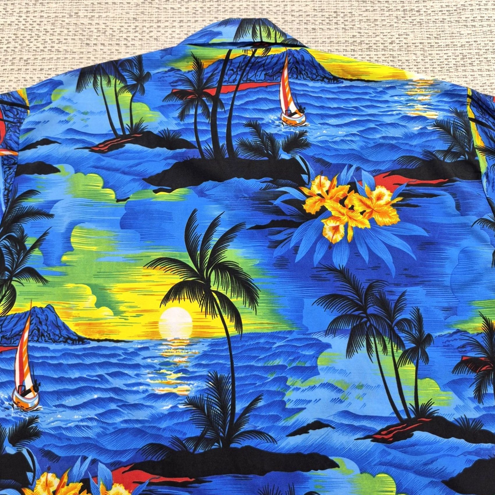 Erima Rima Button Up Shirt Mens Large Blue Scenic Hawaiian Aloha Short Sleeve Size US L / EU 52-54 / 3 - 7 Thumbnail