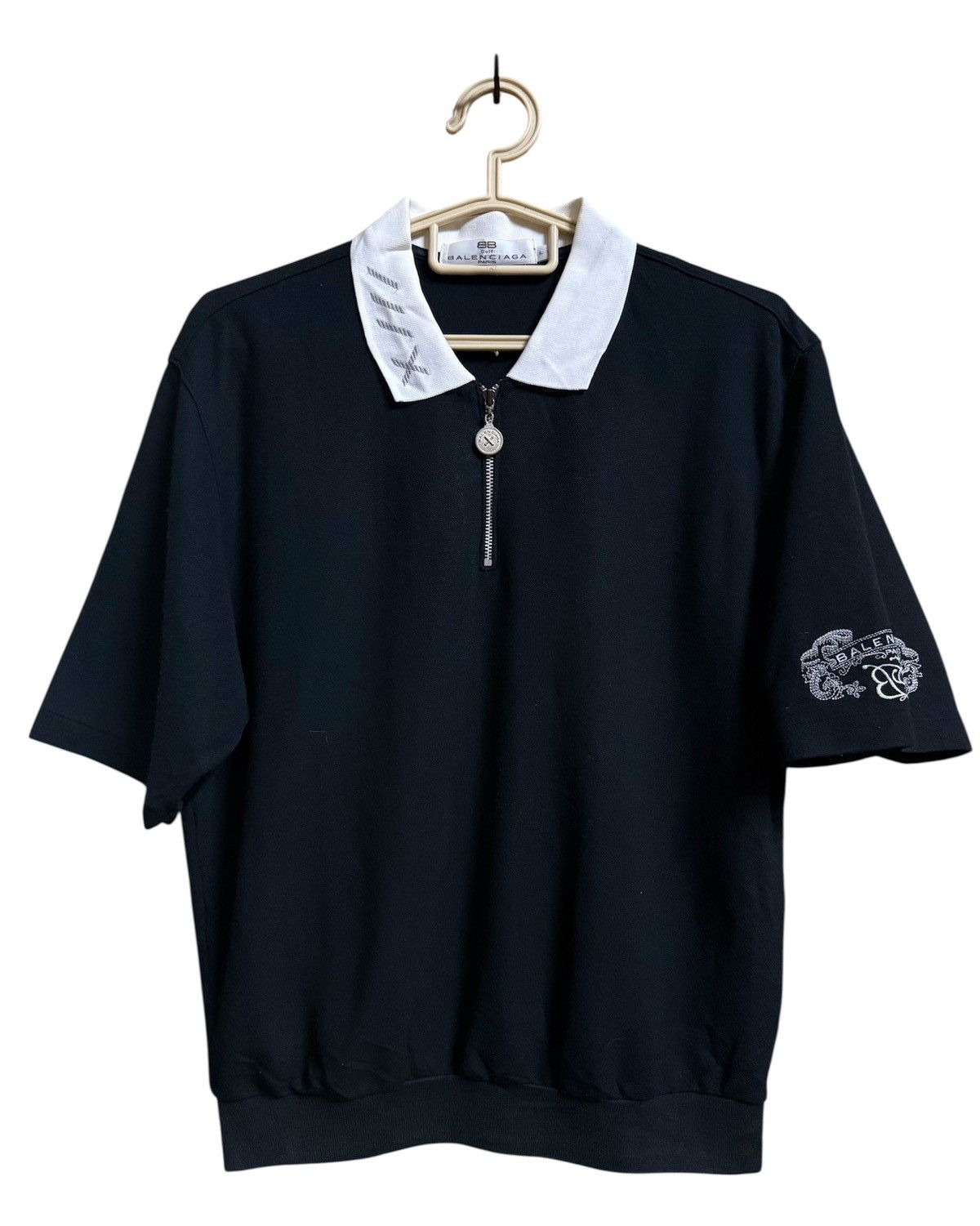 Balenciaga Balenciaga Polo Shirt Black and White Collar Zipper Size US L / EU 52-54 / 3 - 1 Thumbnail