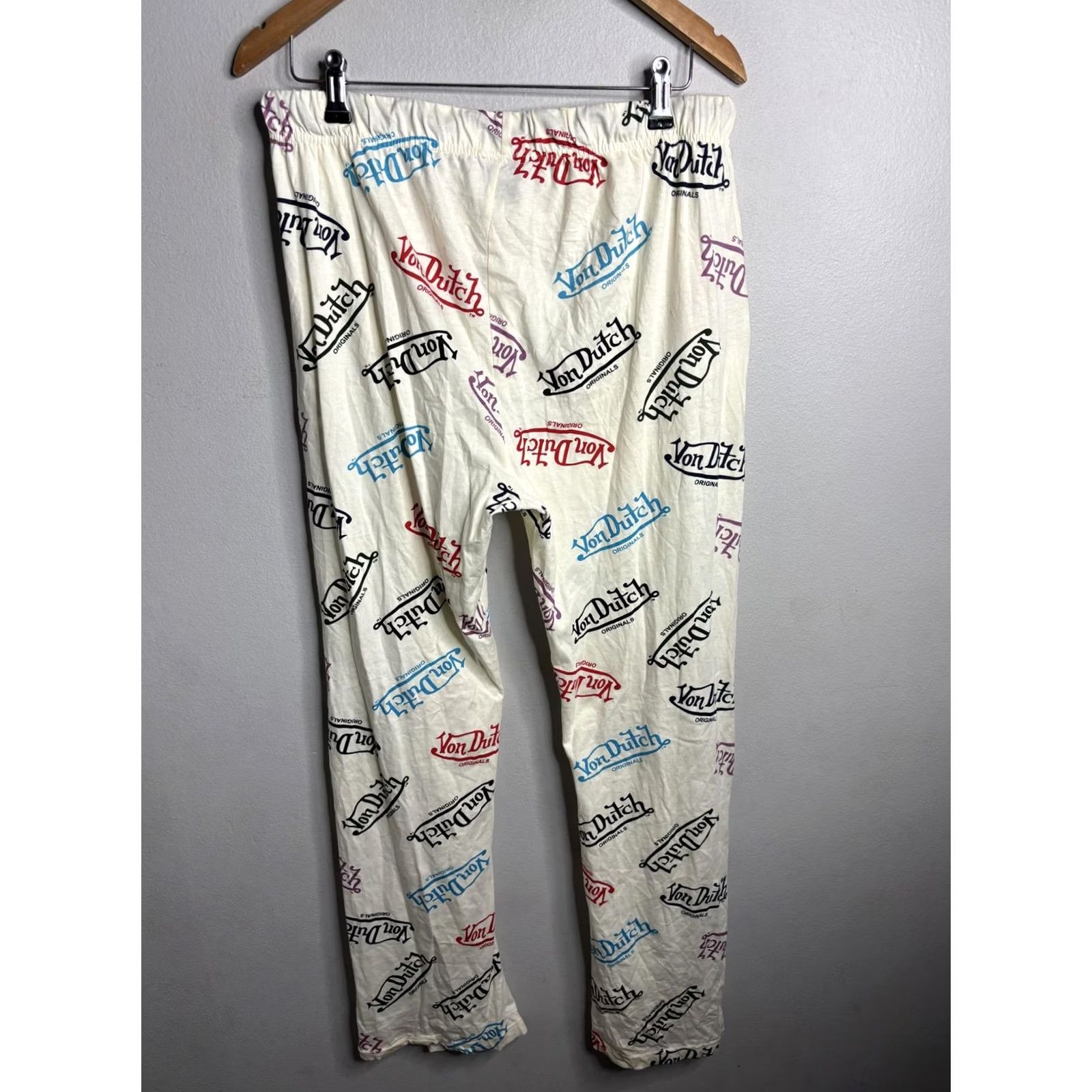 Von Dutch Von Dutch Mens Pajama Pants White Logo Print 100% Cotton Lounge Sleepwear M Size US 31 - 5 Thumbnail