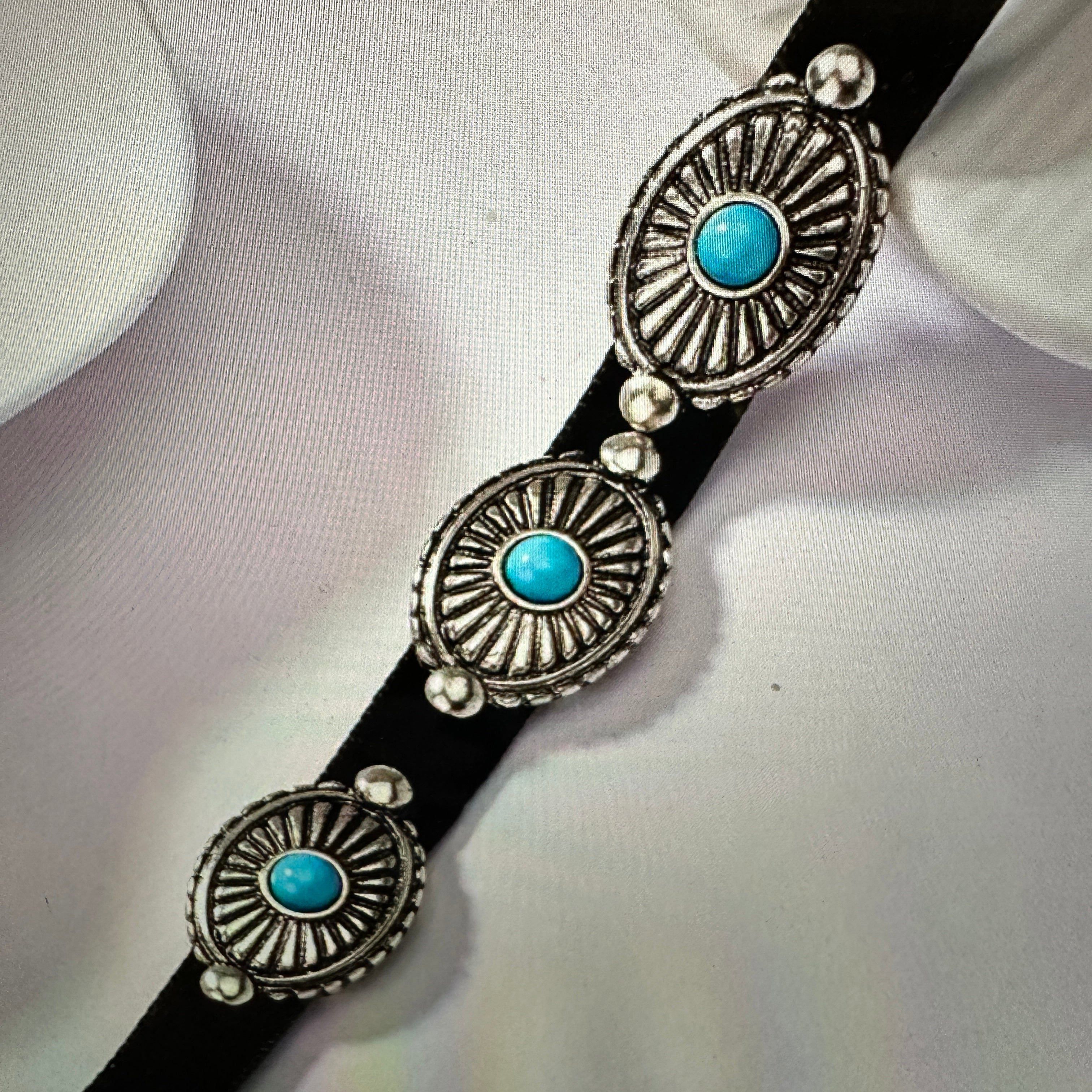 Other Turquoise Concho Choker Necklace with Black Velvet - Boho We Size ONE SIZE - 7 Thumbnail