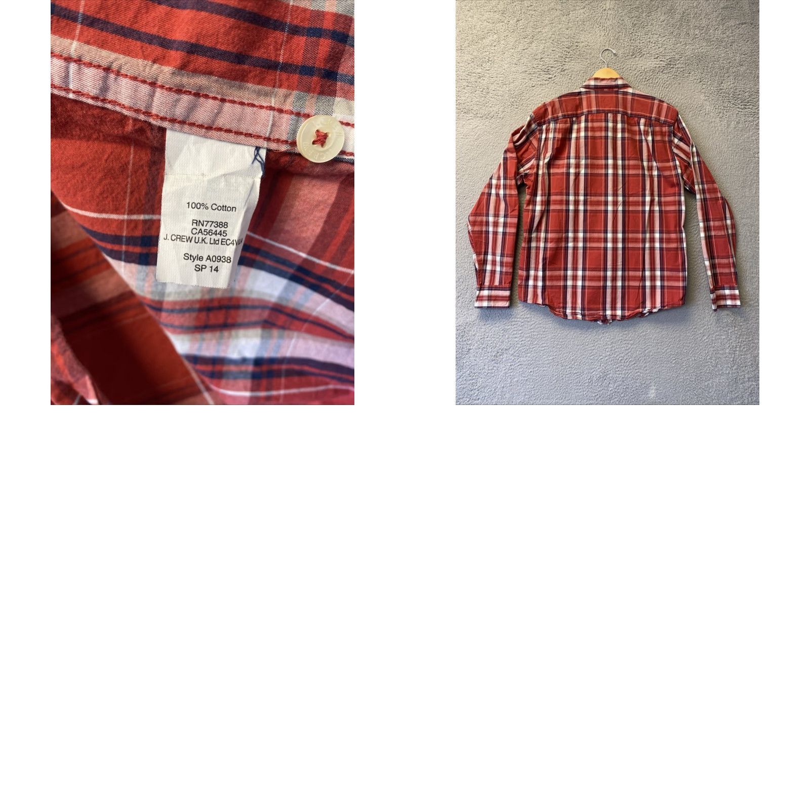 J.Crew VINTAGE J.CREW SHIRT Mens L Crimson Plaid Oxford 100% Cotton Slim Fit Button-Up Long Sleeve Size US L / EU 52-54 / 3 - 8 Thumbnail