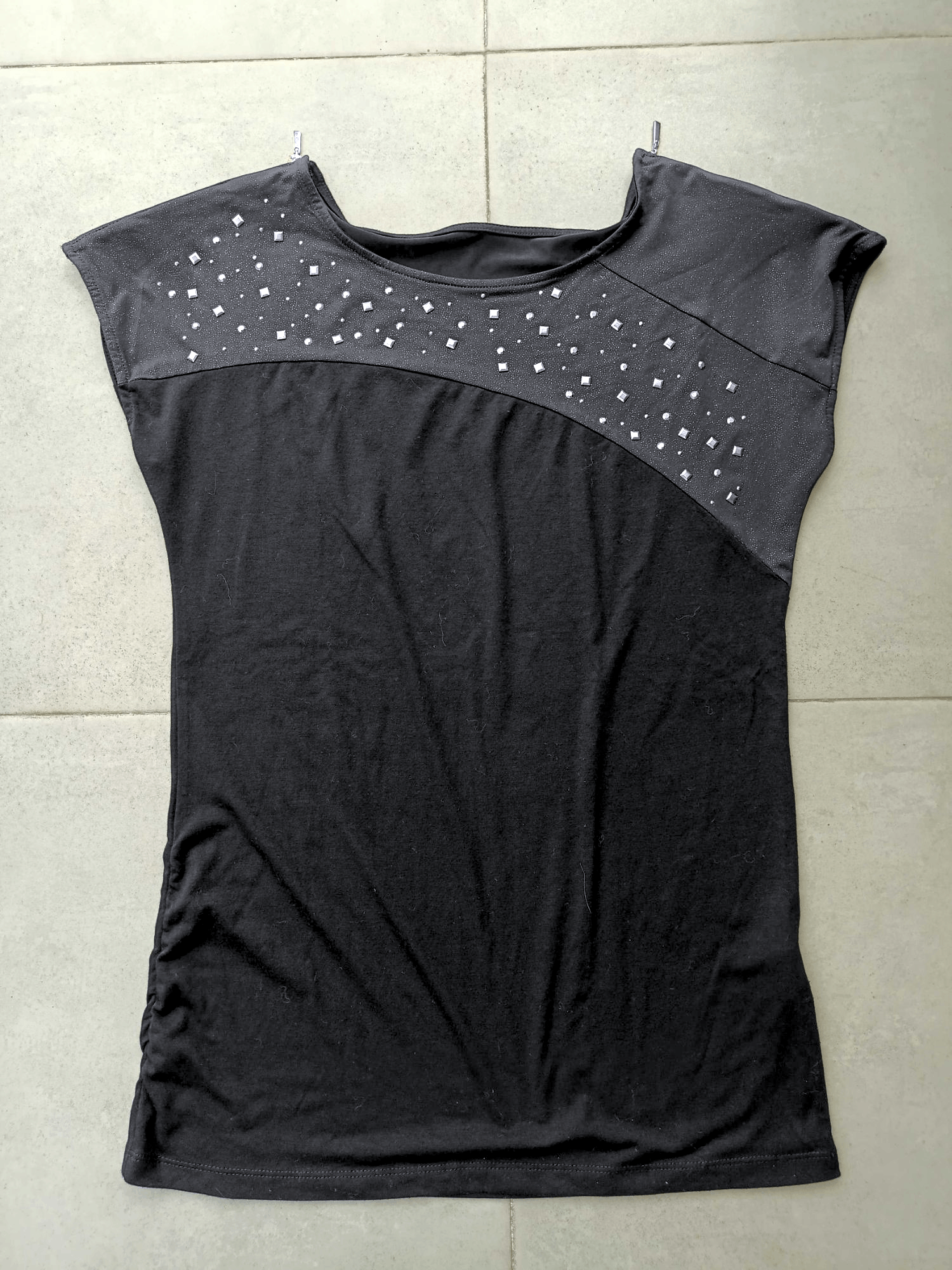 Japanese Brand PASTIME Women's Black Tsirt Rhinestones Zipp on Shoulder Size L / US 10 / IT 46 - 15 Thumbnail