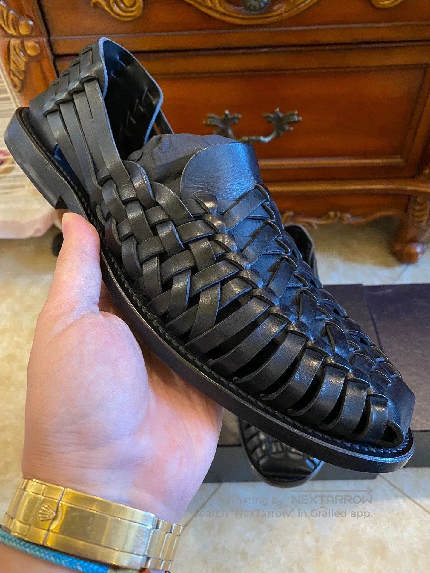 Polo Ralph Lauren Black Woven Leather Sandals. Size US 7 / EU 40 - 3 Thumbnail