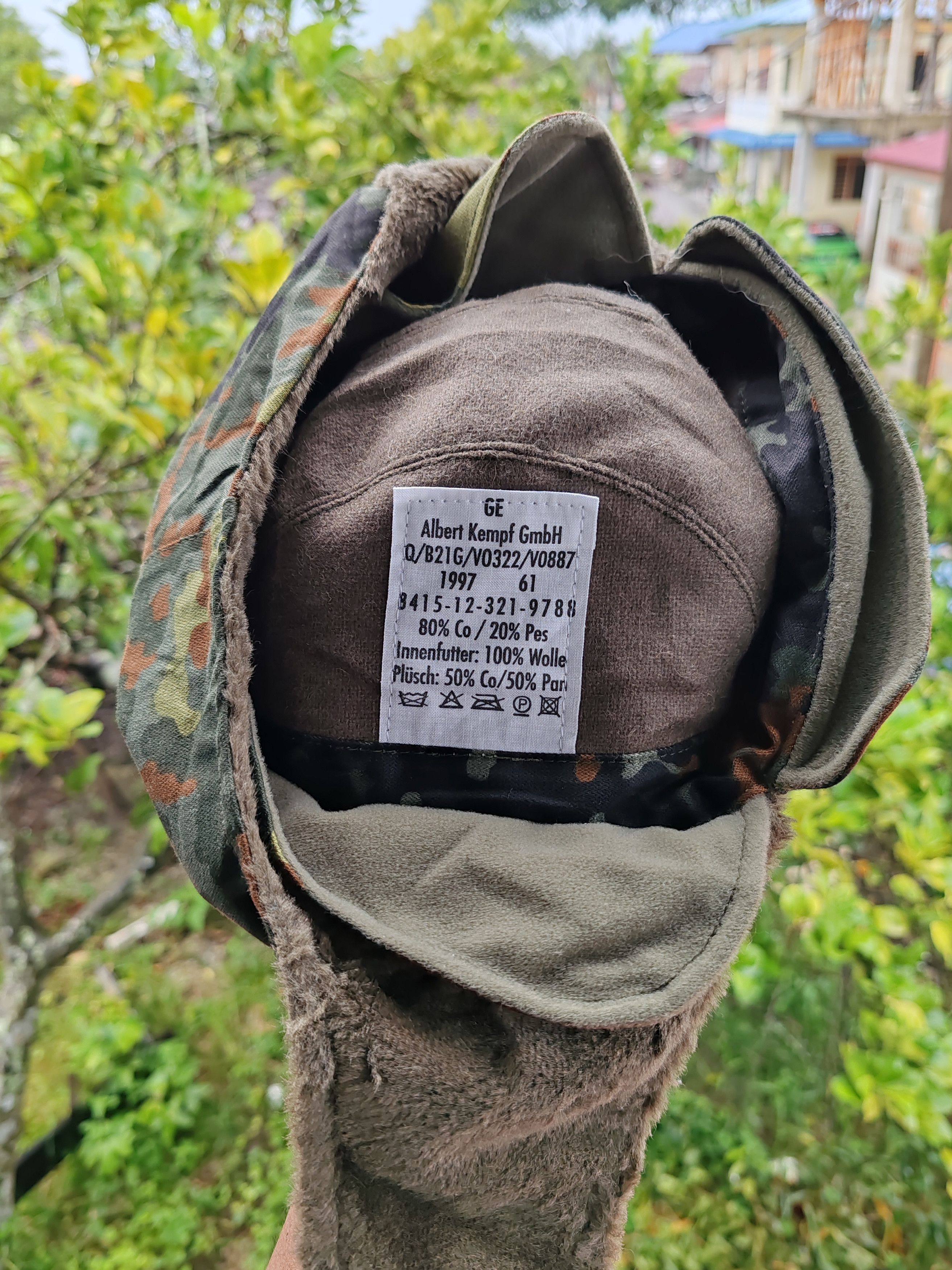 Vintage Genuine German Army Cold Weather Hat in Flecktarn Camo Size ONE SIZE - 9 Thumbnail