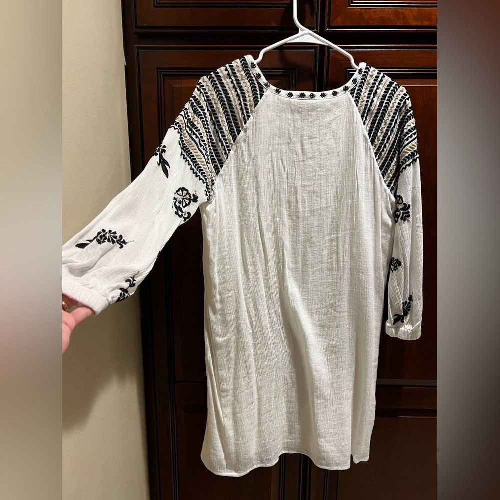 Chicos Chicos White Black Embroidered Lined Tunic Dress - 00 Size XXS / US 00 / IT 34 - 6 Thumbnail