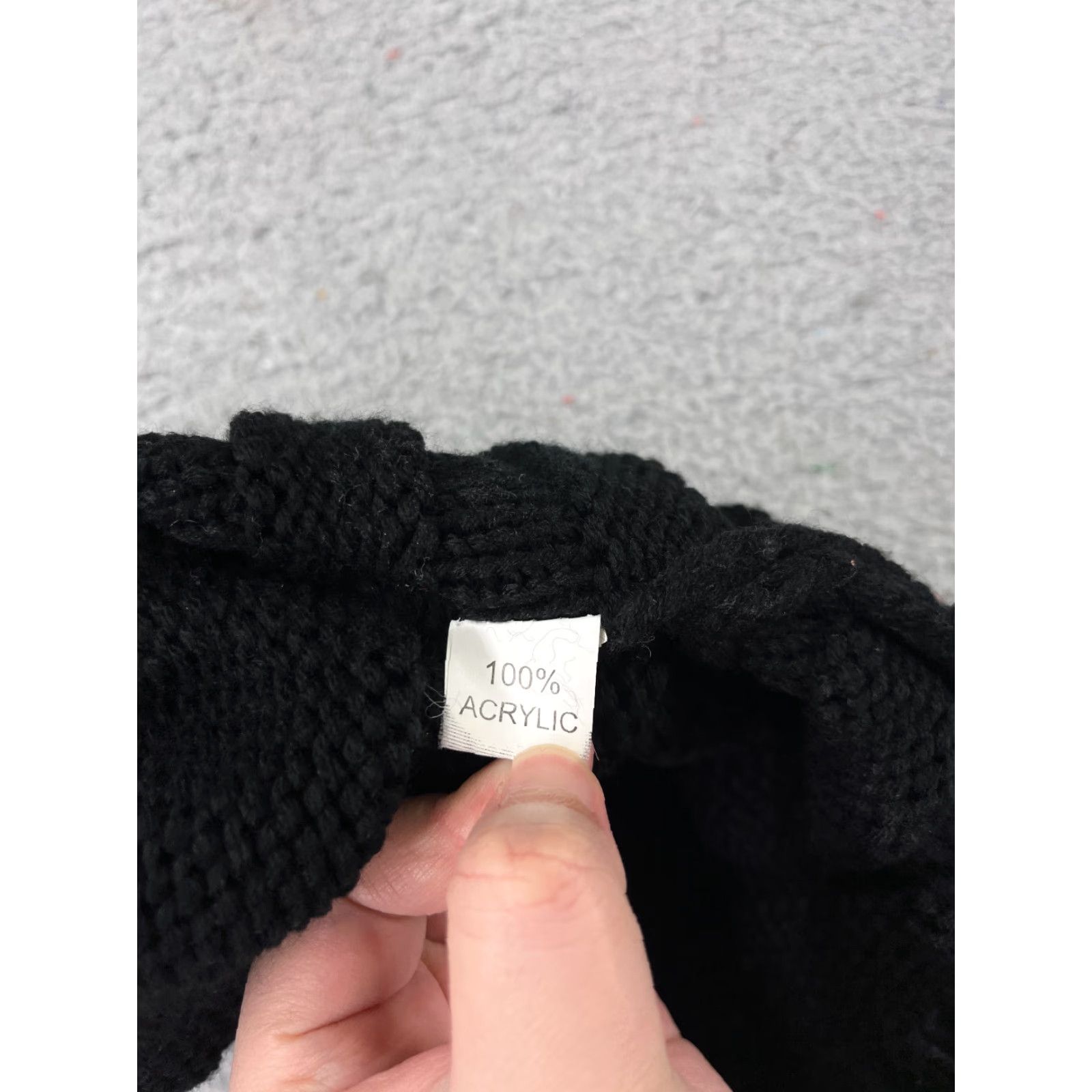 Vintage Beanie Womens Toque One Size Black Ribbed Knit 100% Acrylic Faux Fur Pom Ski Size ONE SIZE - 6 Thumbnail