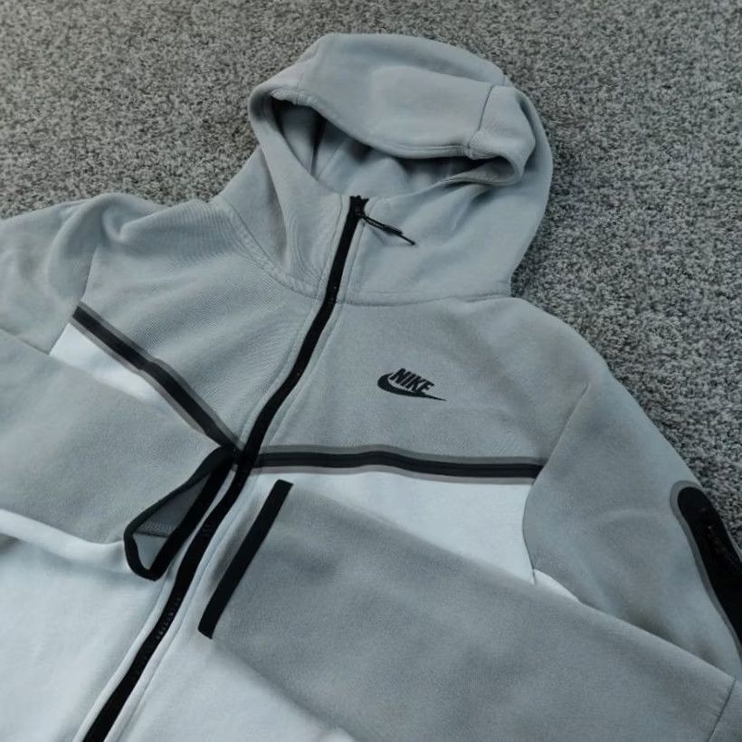 Nike Nike Jacket Mens S Gray White Tech Fleece Windrunner Full Zip Hooded Swoosh Coat Size US S / EU 44-46 / 1 - 2 Thumbnail