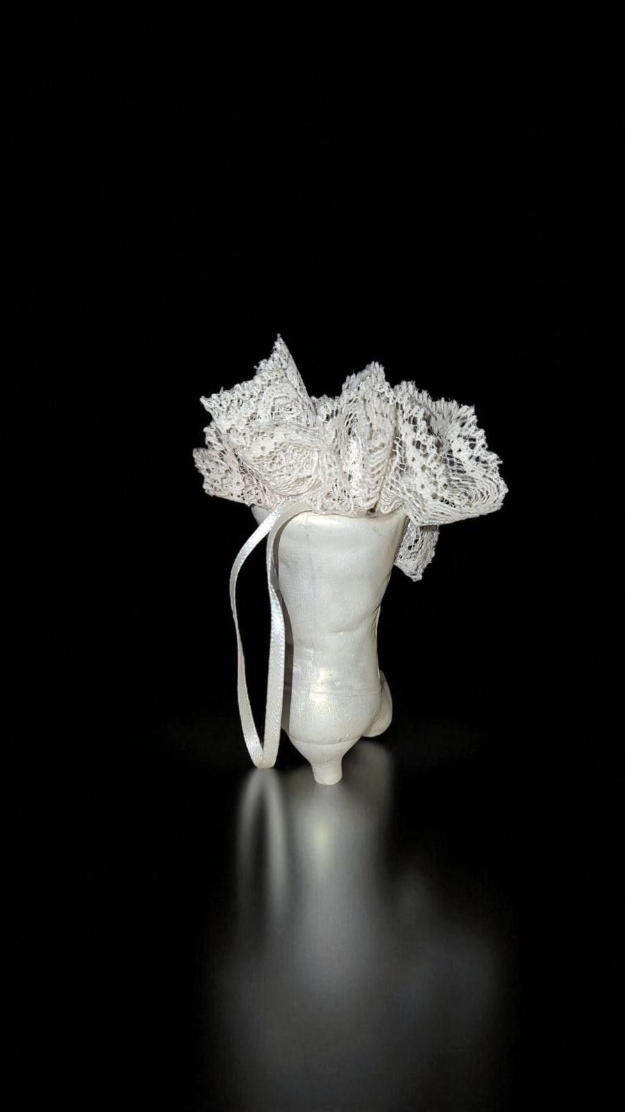 Designer Vtg Ornament White Victorian Boot with Lace Size ONE SIZE - 5 Thumbnail