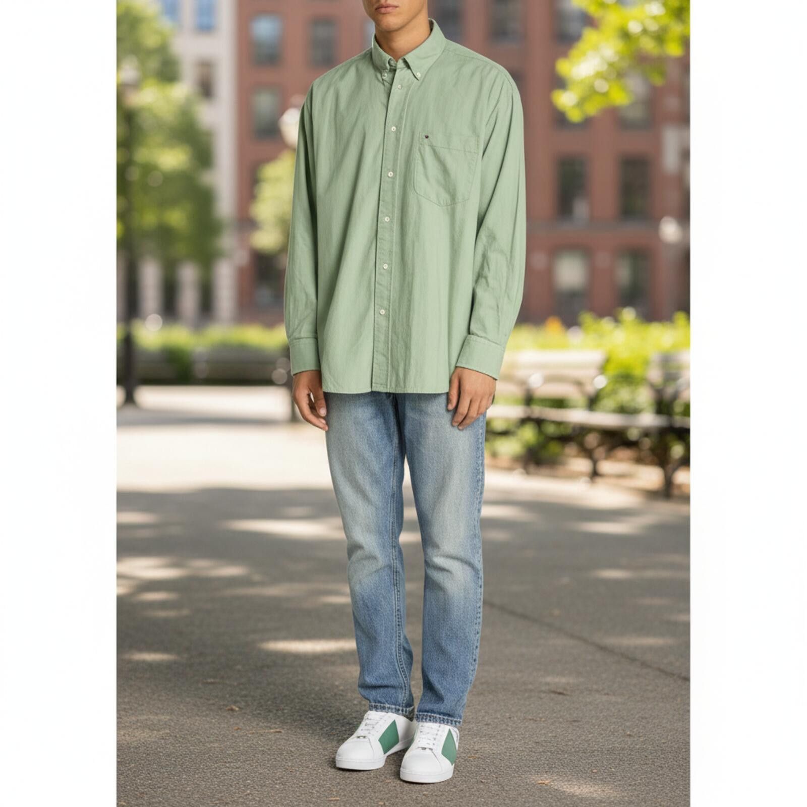 Tommy Hilfiger TOMMY HILFIGER Long Sleeve Shirt XL Green Pocket Cotton Size US XL / EU 56 / 4 - 1 Thumbnail