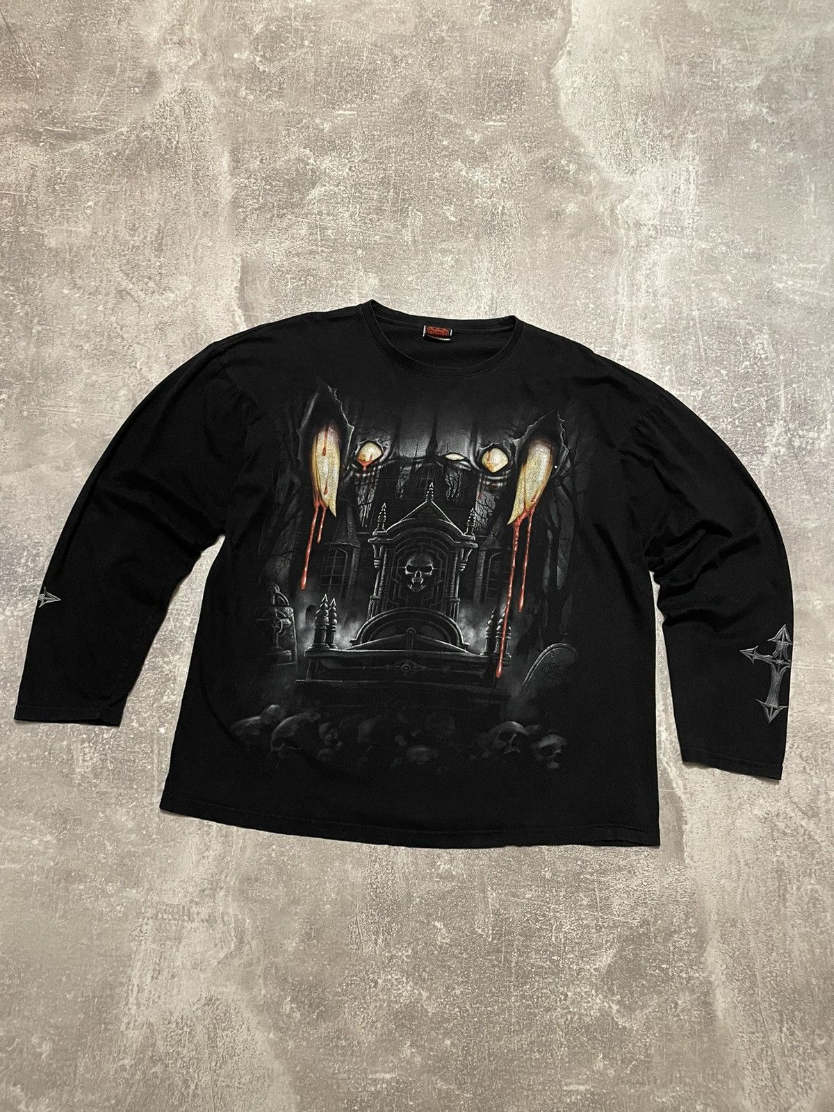 Affliction × Ed Hardy Vintage Black Metal Vampire Cross Full Print Long Sleeve Size US XL / EU 56 / 4 - 14 Thumbnail