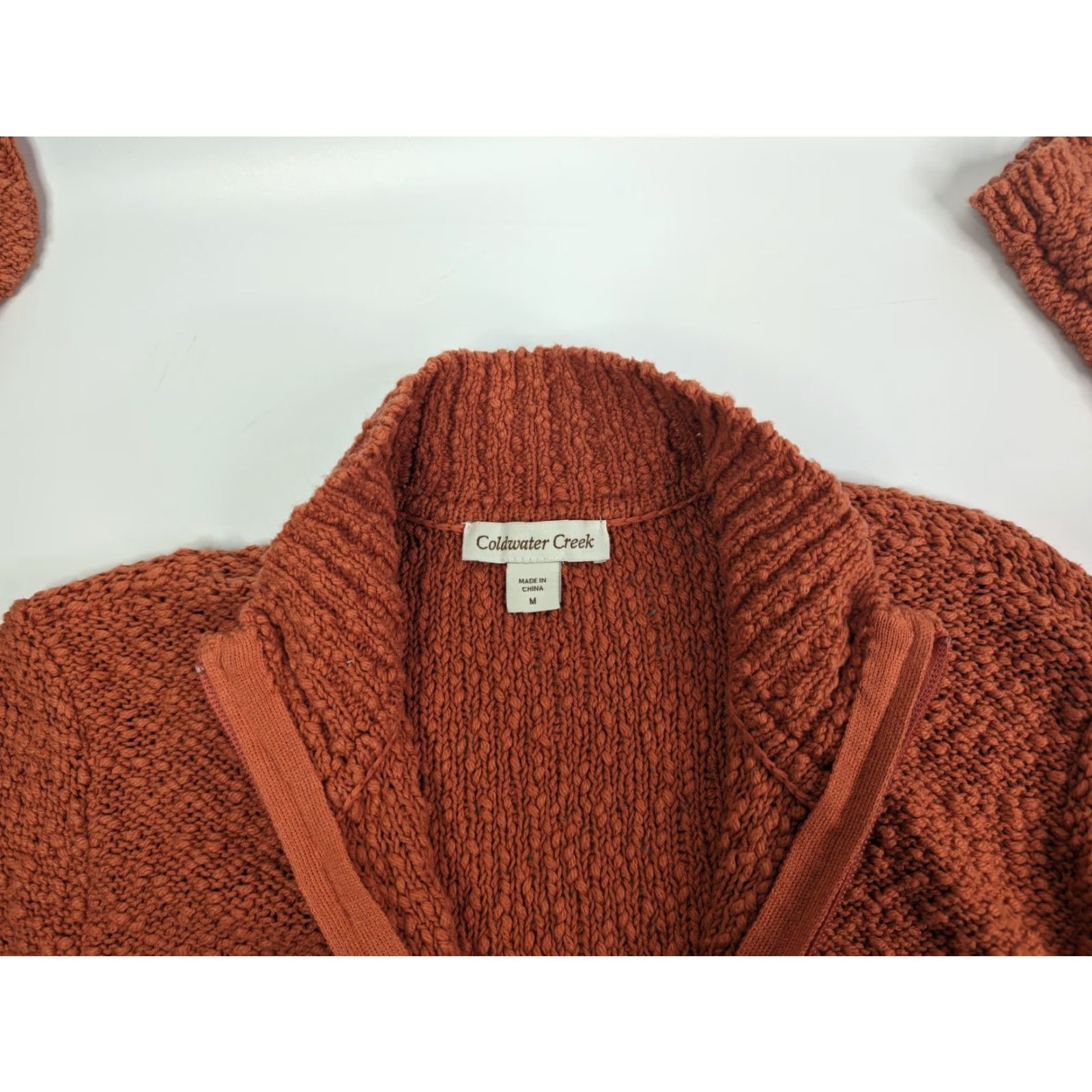 Coldwater Creek Coldwater Creek Cardigan Women’s Medium Orange Knobby Knit Mock Neck Zipper Pocket 90s Style Knit Open-Knit Casual Travel Sweater Size M / US 6-8 / IT 42-44 - 7 Thumbnail