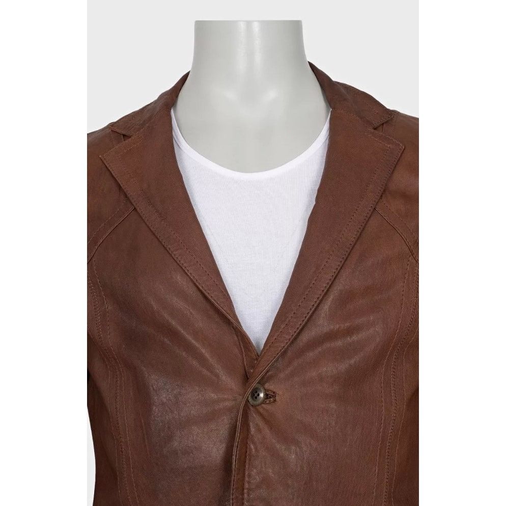 Roberto Cavalli Just Cavalli Men's Brown Leather Button-Down Jacket XL Size US L / EU 52-54 / 3 - 4 Thumbnail