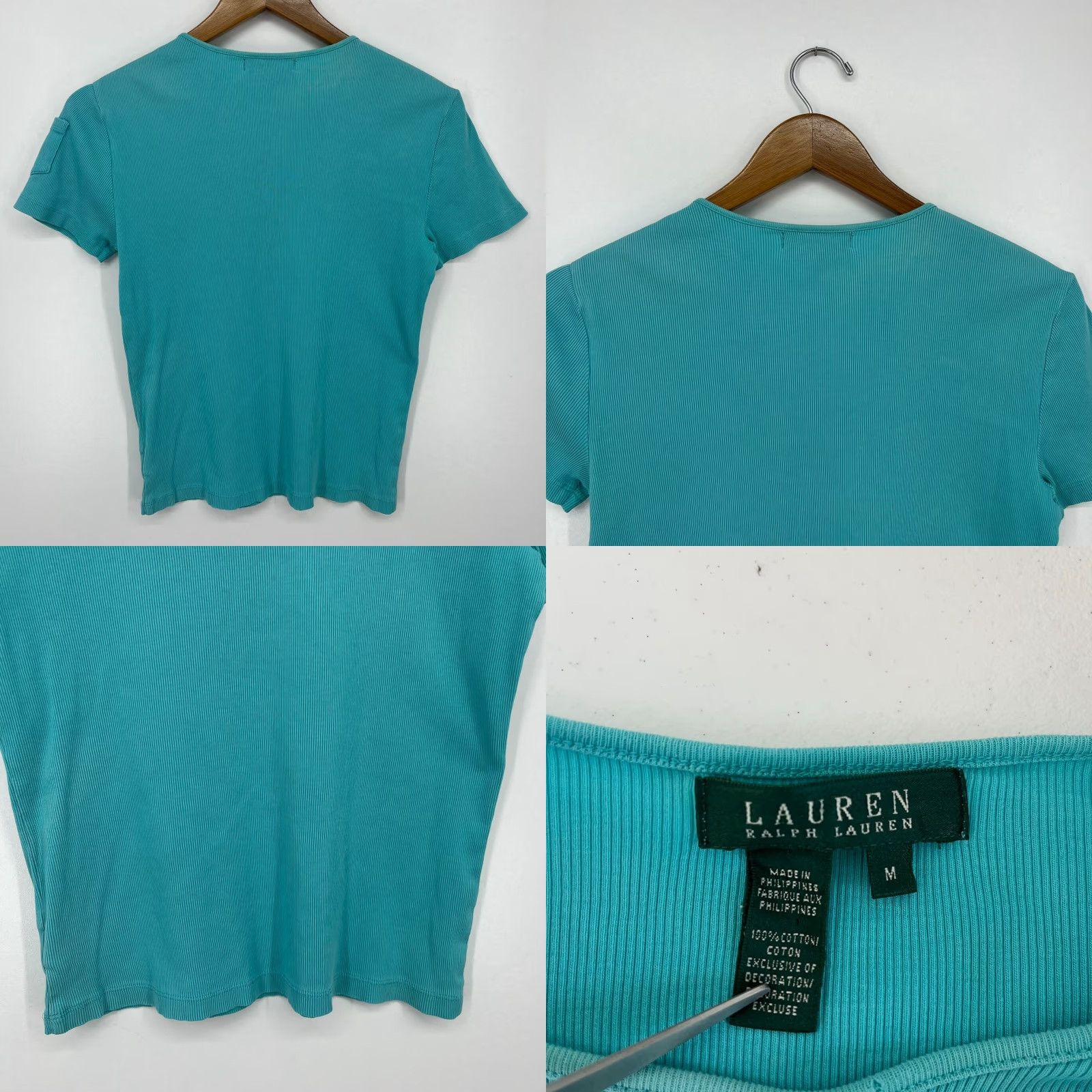 Ralph Lauren Lauren Ralph Lauren Blouse Women's M Blue Logo Ribbed Tie Clouse Accent Shirt Size M / US 6-8 / IT 42-44 - 8 Thumbnail