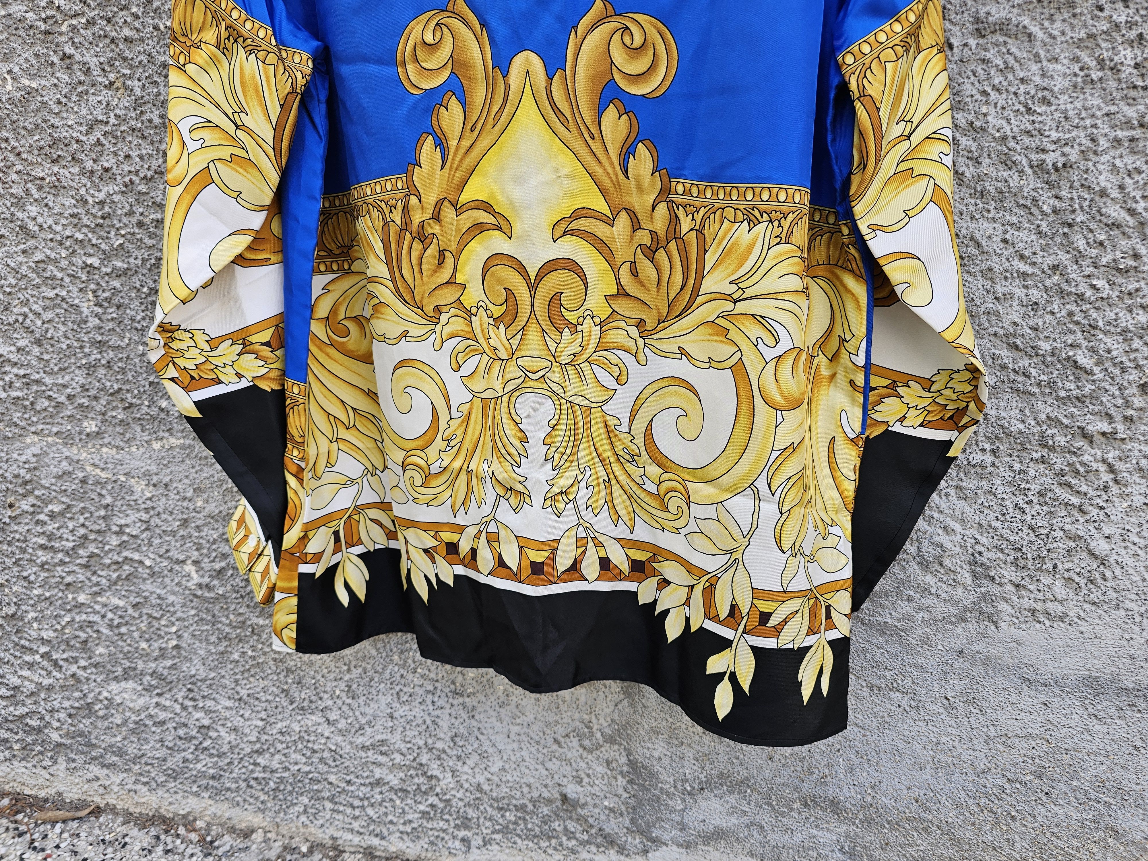 Versace $1350 VERSACE Gold and Blue Floral Baroque Medusa Silk Shirt Size 52L - 11 Thumbnail