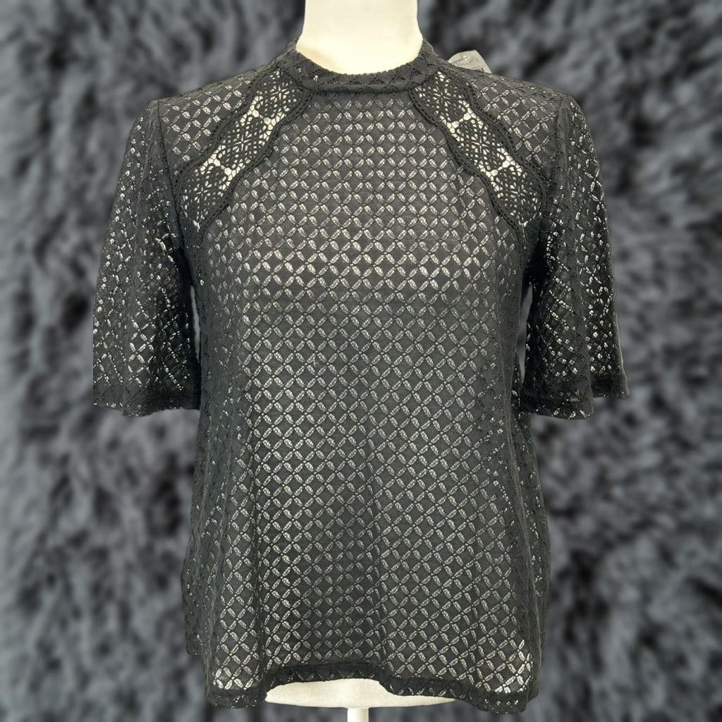 Loft LOFT Blouse Shirt Women XS Black Lace Top Open Crochet Overlay Short Sleeve Dark Romance NEW Size XS / US 0-2 / IT 36-38 - 1 Thumbnail