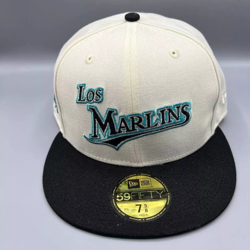 New Era Florida Marlins Hat Men 7 5/8 59Fifty New Era MLB Fitted Cap Size ONE SIZE - 3 Thumbnail