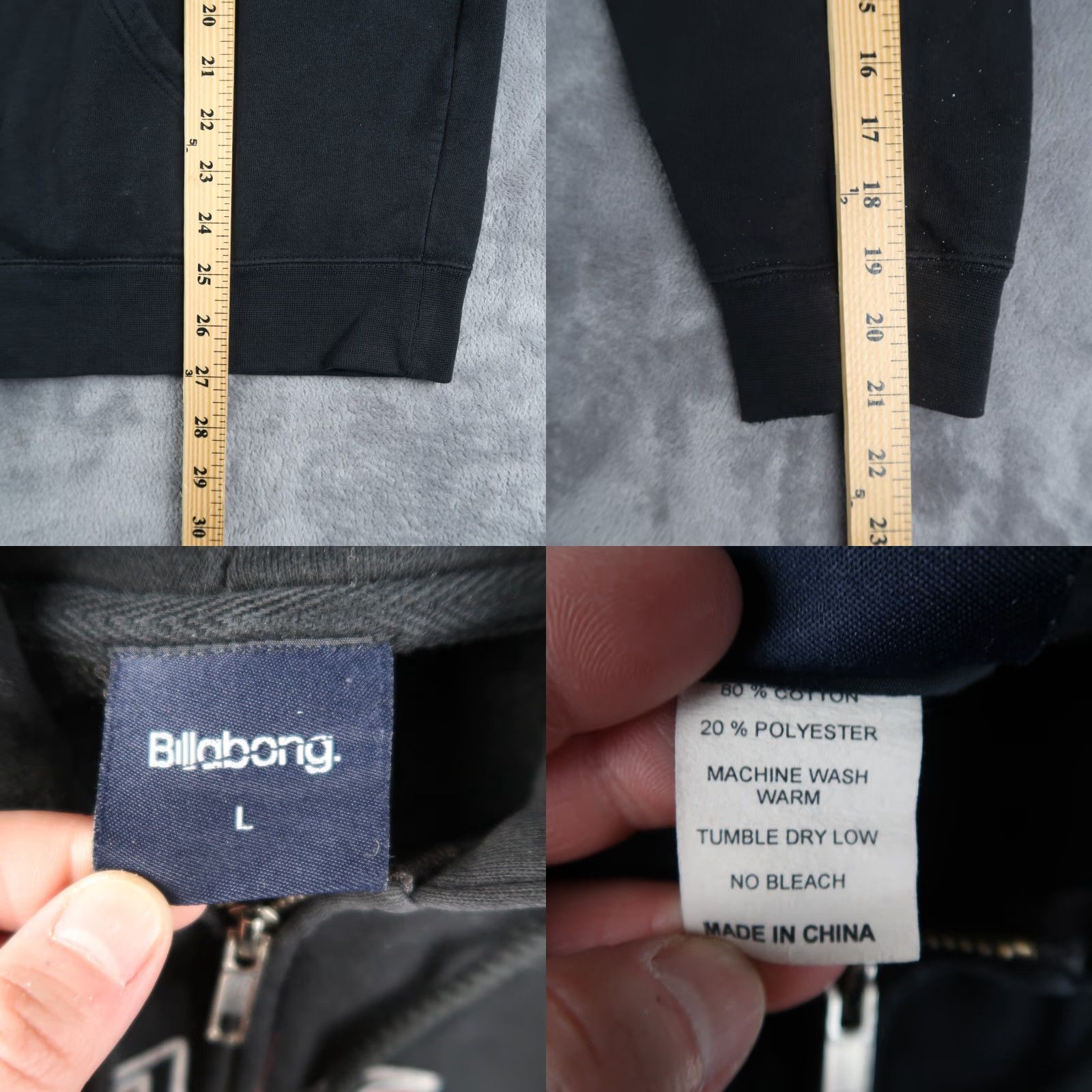 Billabong VINTAGE Billabong Grunge Hoodie Large Black Zip Up Sweatshirt Mens L Size US L / EU 52-54 / 3 - 9 Thumbnail