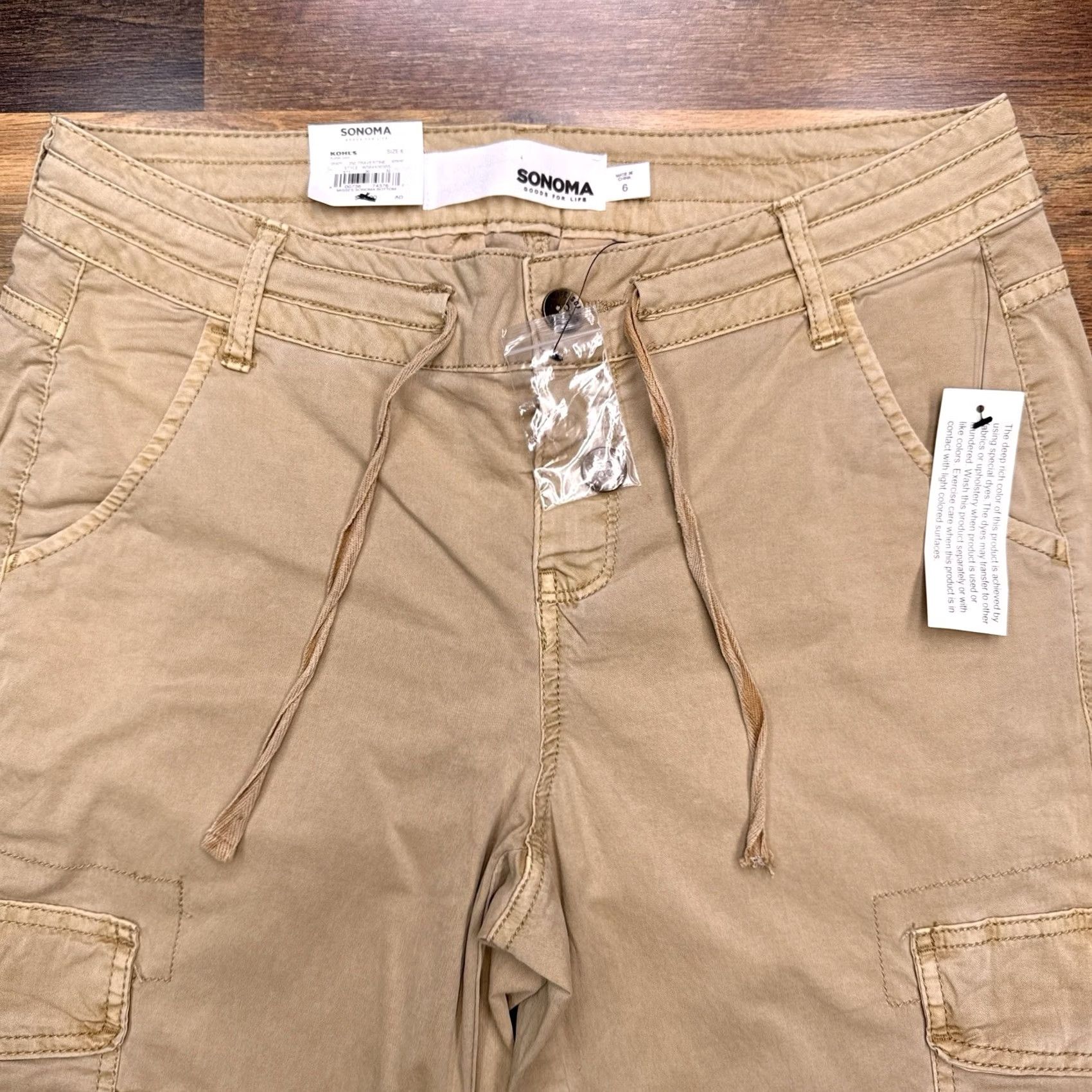 Vintage Sonoma Capri Pants Womens 6 Tan Mid Rise Cargo Drawstring New Size 28" / US 6 / IT 42 - 3 Thumbnail