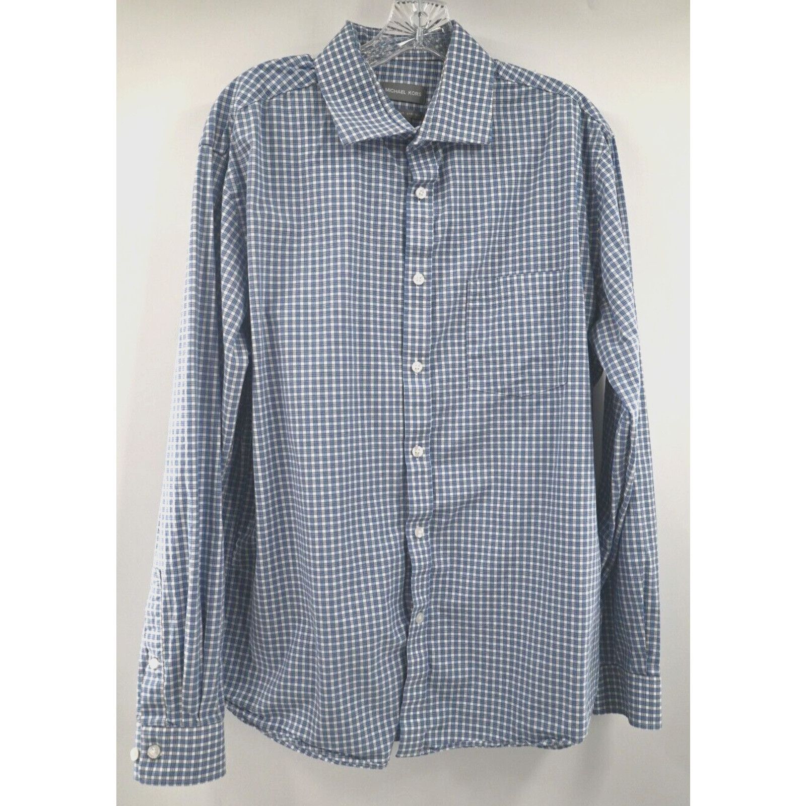 Michael Kors Michael Kors Regular Fit Stretch 16 1/2 34/35 Blue Check L Size US L / EU 52-54 / 3 - 2 Thumbnail