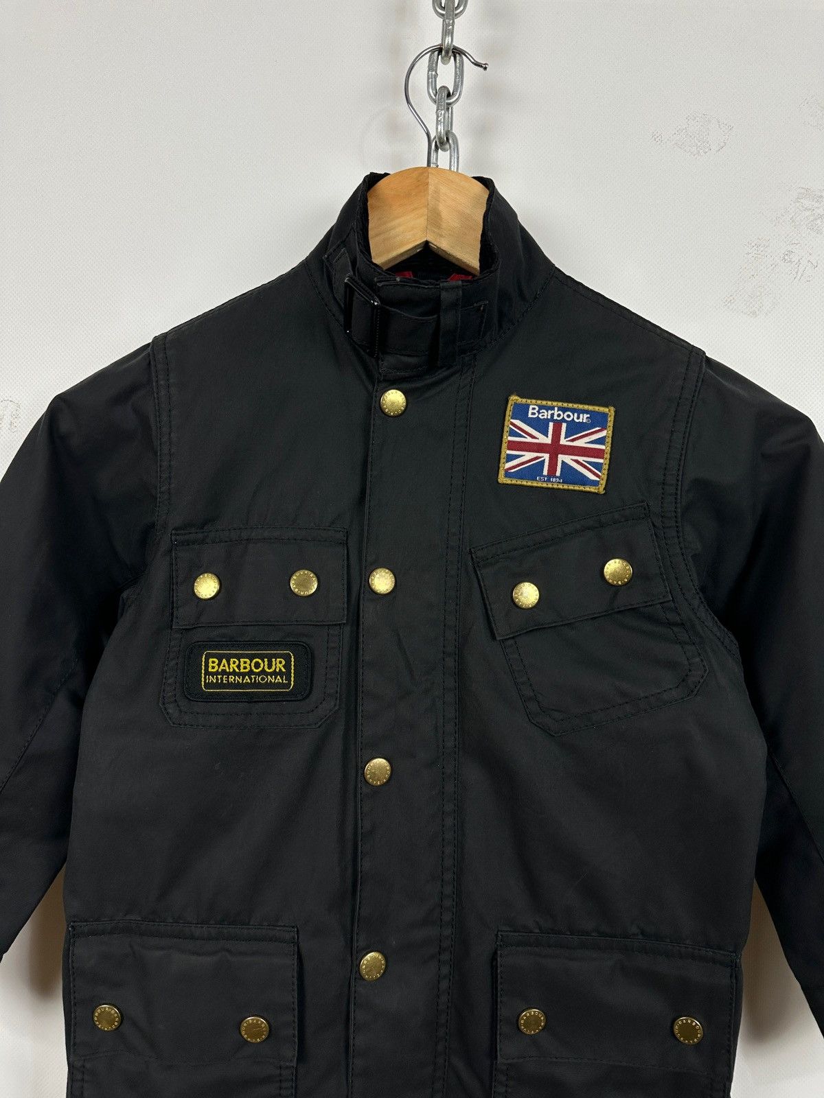 Barbour Kids Barbour Union Jack International Black Waxed Jacket Size US XXS / EU 40 - 5 Thumbnail
