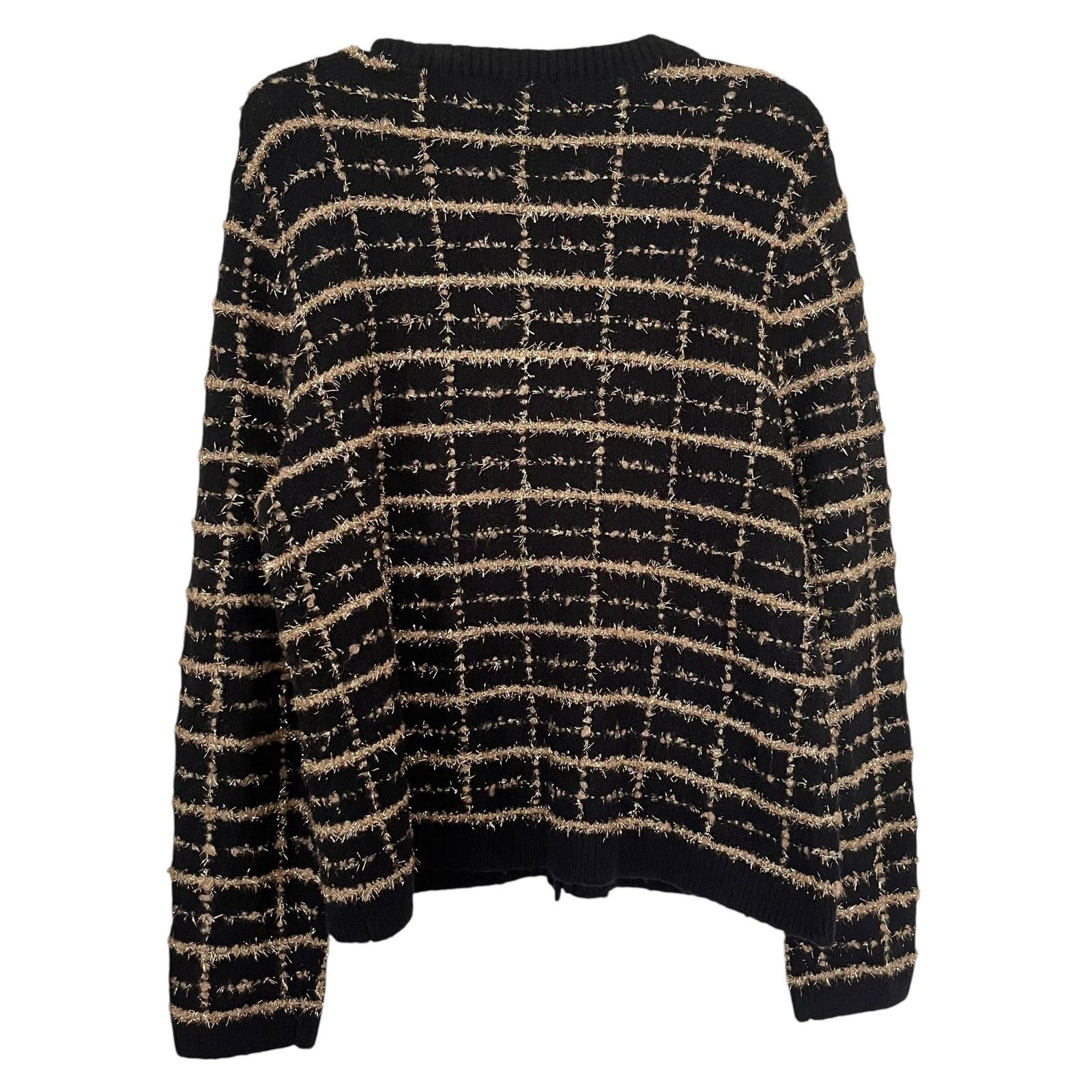 Other Talbots Bouclé Plaid Cardigan Black & Gold Sweater Jacket Size L / US 10 / IT 46 - 5 Thumbnail