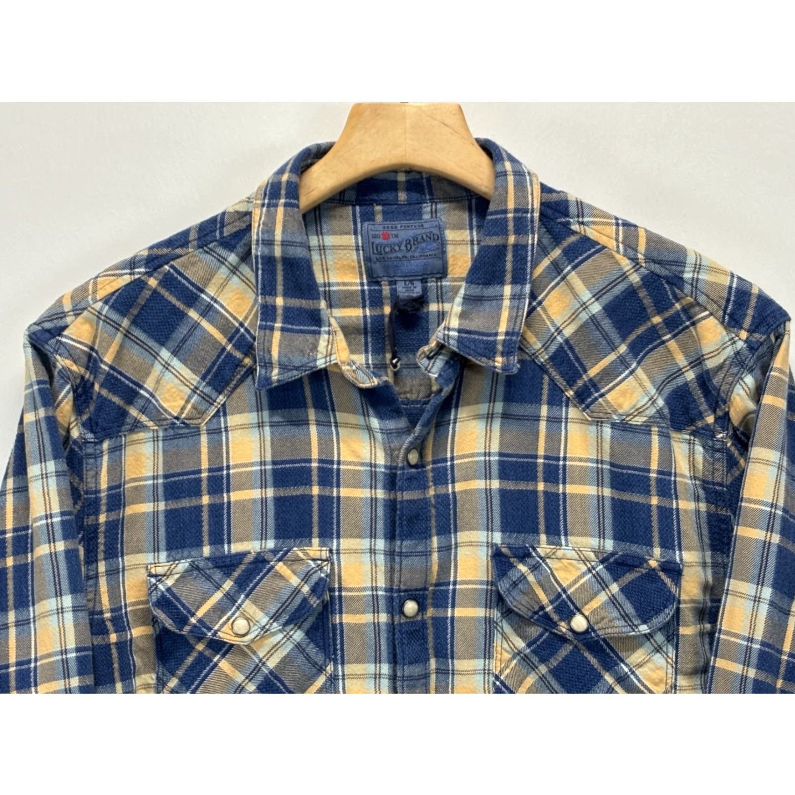 Lucky Brand LUCKY BRAND Men’s Large Classic Fit True Indigo Pearl Snap Plaid Shirt Western Size US L / EU 52-54 / 3 - 2 Thumbnail