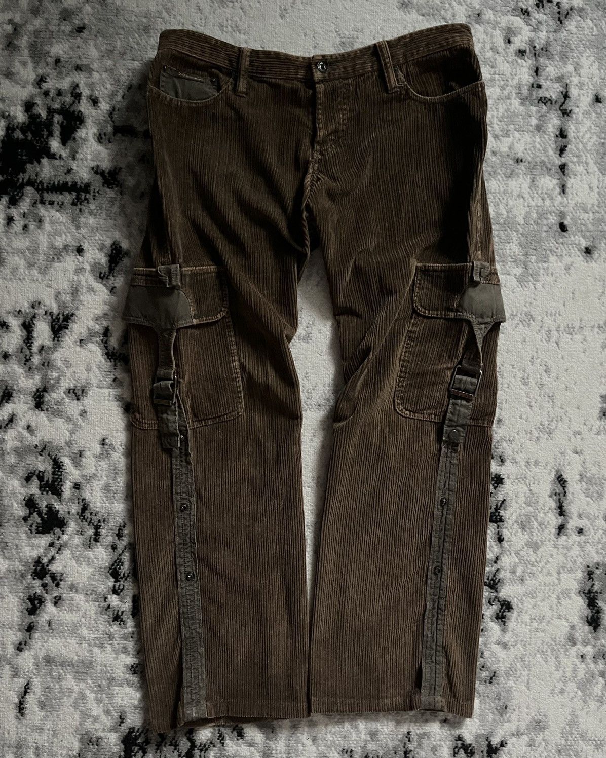 image of Archival Clothing x Dolce Gabbana Aw2004 Dolce & Gabbana Velvet Military Cargo Bondage Pants in Bro