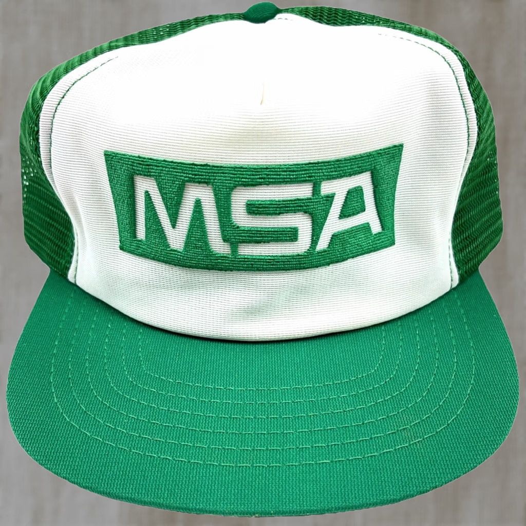 Vintage VINTAGE MSA Trucker Hat Cap 80s Puffy Print Coal Mining Made In USA Green Snap Back Size ONE SIZE - 1 Thumbnail
