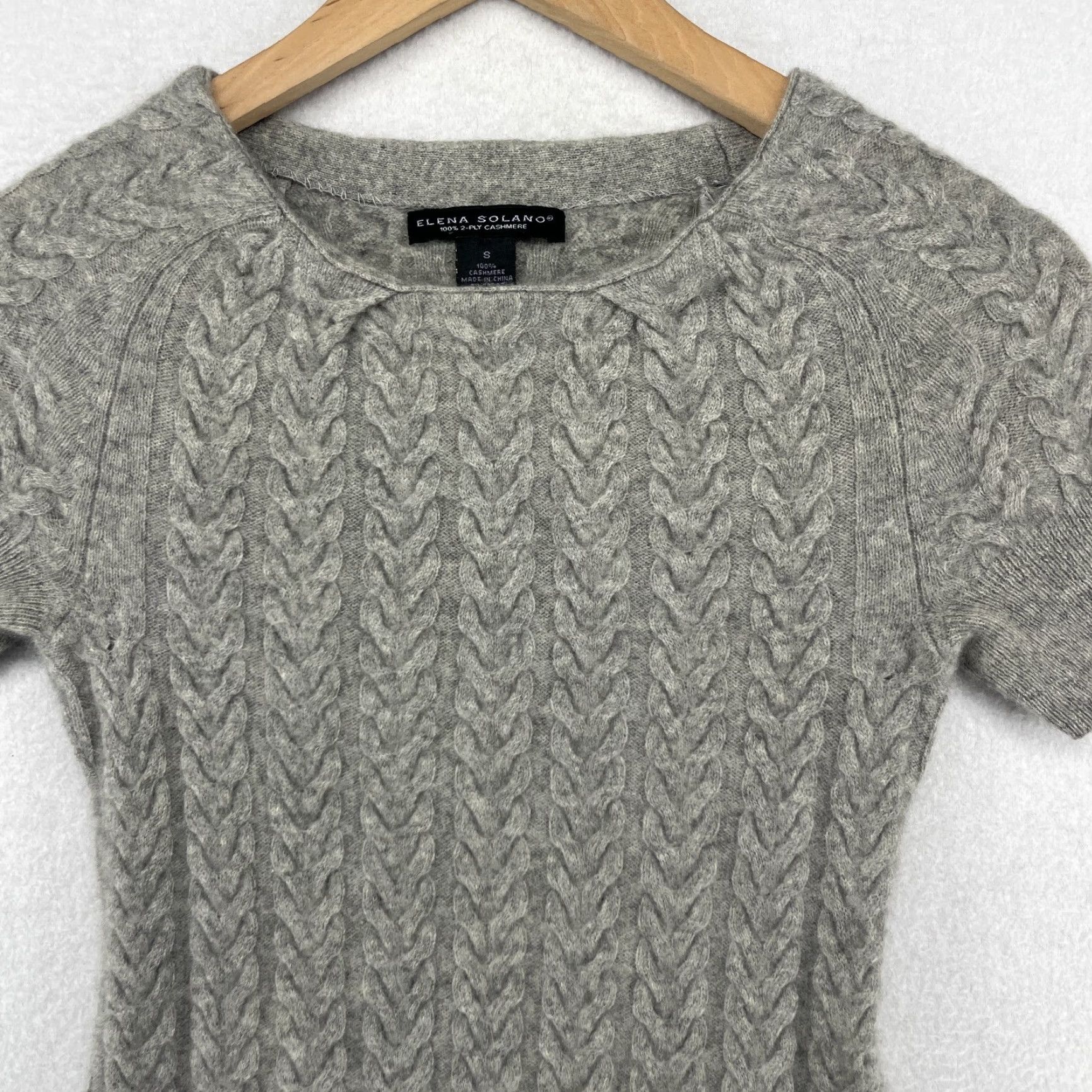 V Neck Elena Solano Cashmere VINTAGE Elena Solano Cashmere Sweater Dress  Short Sleeve Gray