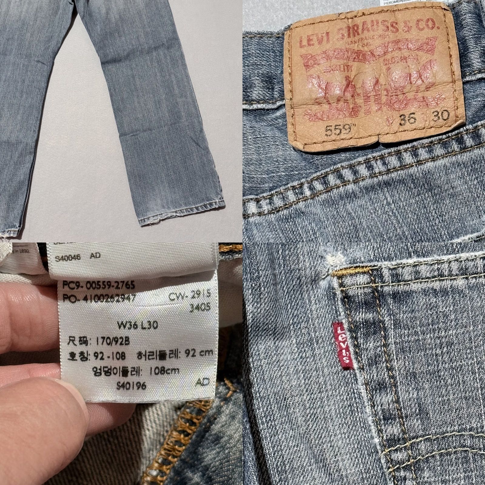 Levi's Levi's 559 Jeans Men Blue Denim Distress Classic Straight Zip Fly 36X30 Size US 36 / EU 52 - 8 Thumbnail