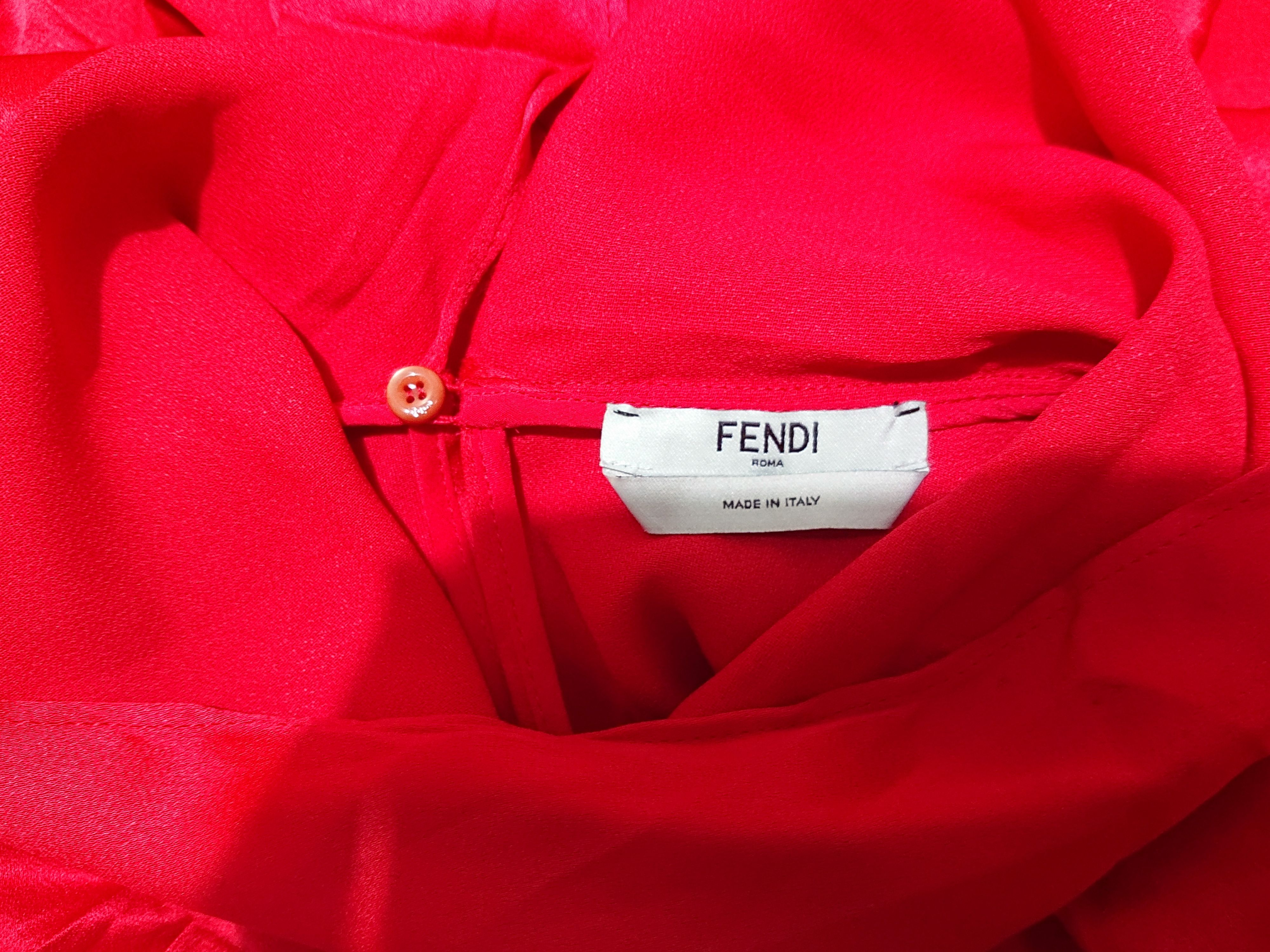 Fendi FENDI Pleat-side Tie-neck Satin Mini Dress In Red Size M / US 6-8 / IT 42-44 - 2 Thumbnail