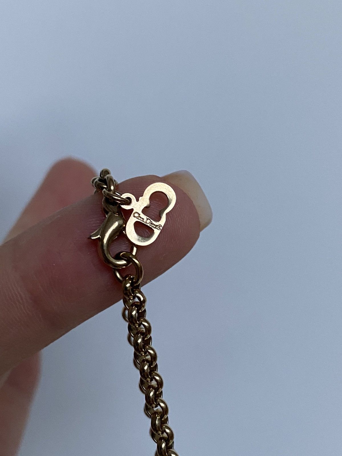 Dior × Vintage Christian Dior Logo Letters Motif Necklace Gold Rhinestones Size ONE SIZE - 4 Thumbnail
