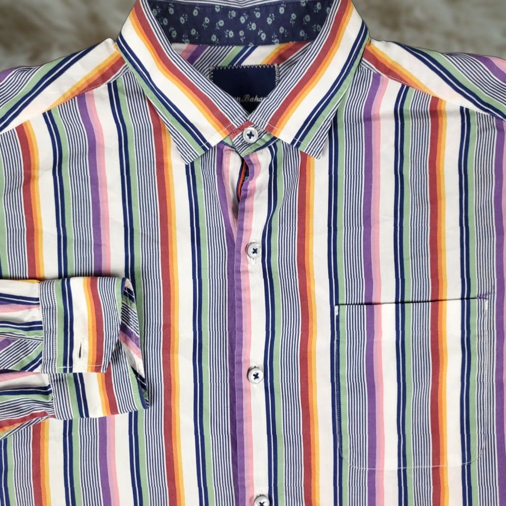 Tommy Bahama Tommy Bahama Shirt Mens M Purple Striped Cotton Button-Up Long Sleeve Shirt Size US M / EU 48-50 / 2 - 1 Thumbnail