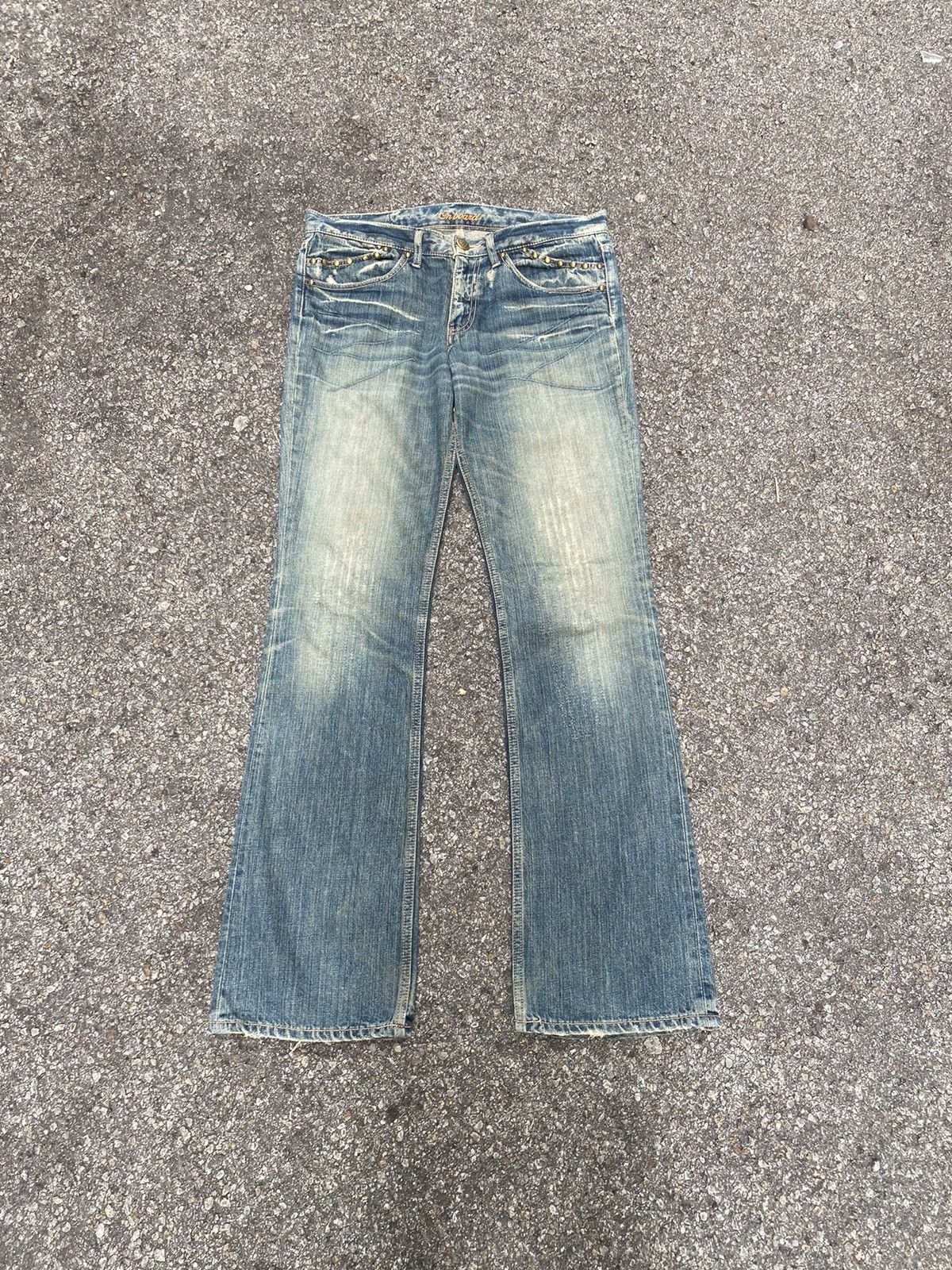 image of Avant Garde x If Six Was Nine Flare Jeans Japanese Distressed Denim Low Rise, Men's (Size 33)