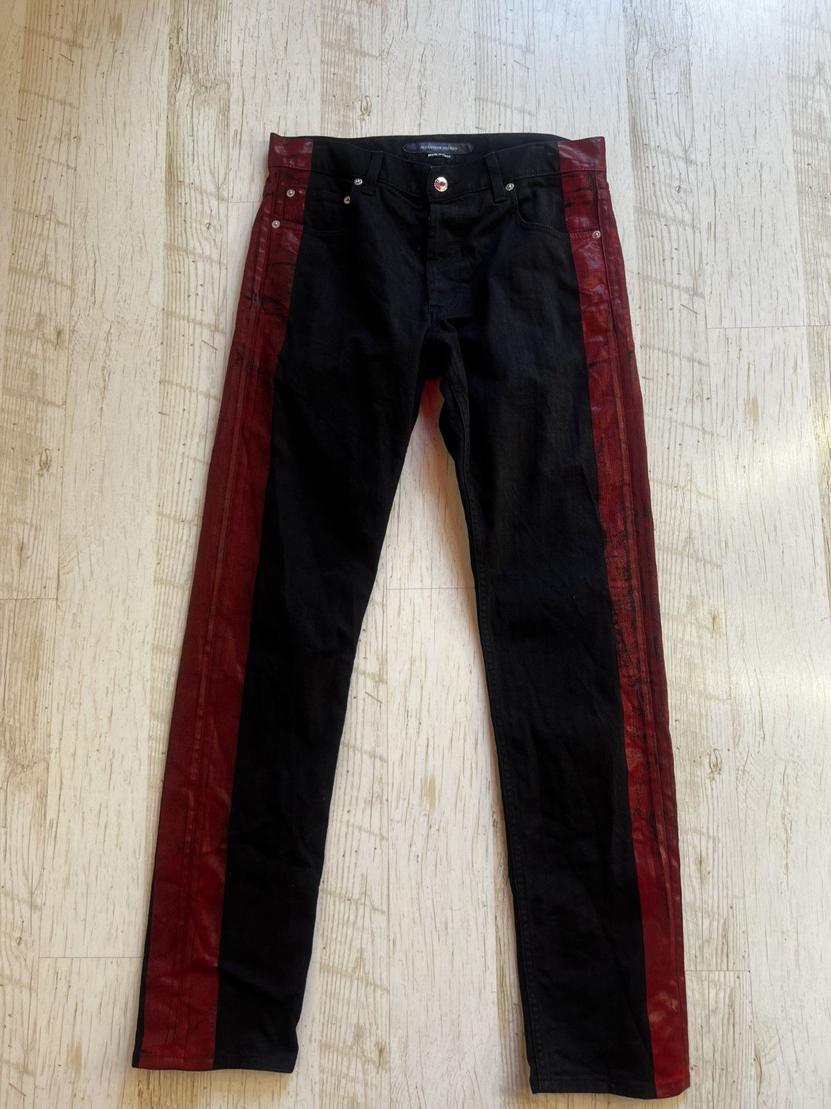 Alexander McQueen Alexander McQueen Black Jeans Red Side Stripe Taped Denim Size US 32 / EU 48 - 4 Thumbnail