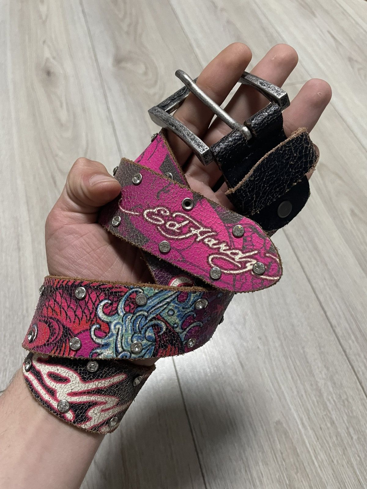 Y2K ed hardy rhinestones vintage belt!!! Ed Hardy × Vintage Ed Hardy Canvas Skull Love Art Belt  main image 3