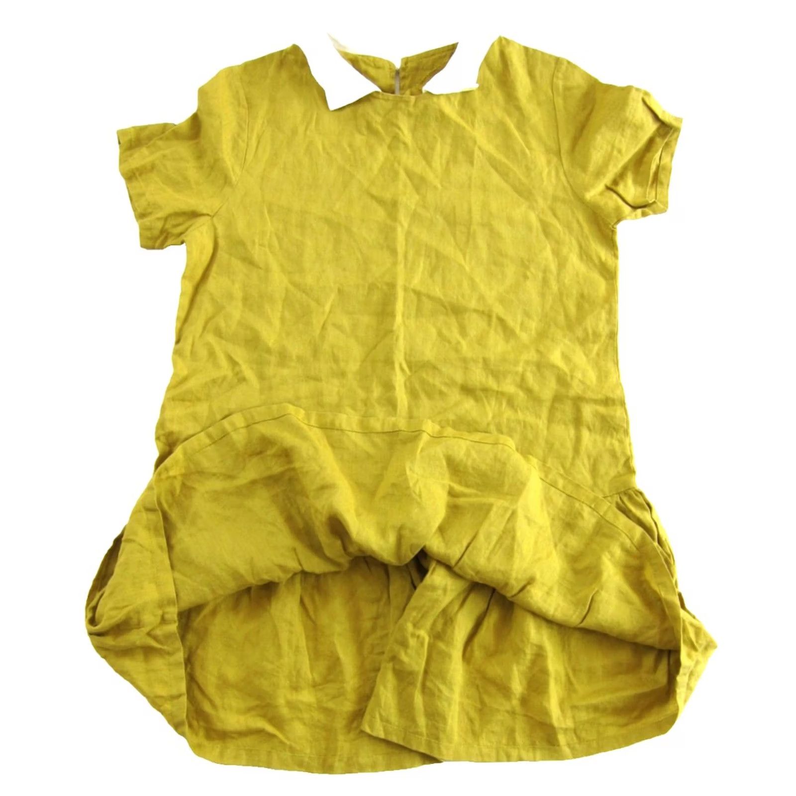 Vintage PCO 100% Linen Mustard Yellow Collar Short Sleeve Tunic Smock Shirt Dress XL Size XL / US 12-14 / IT 48-50 - 5 Thumbnail