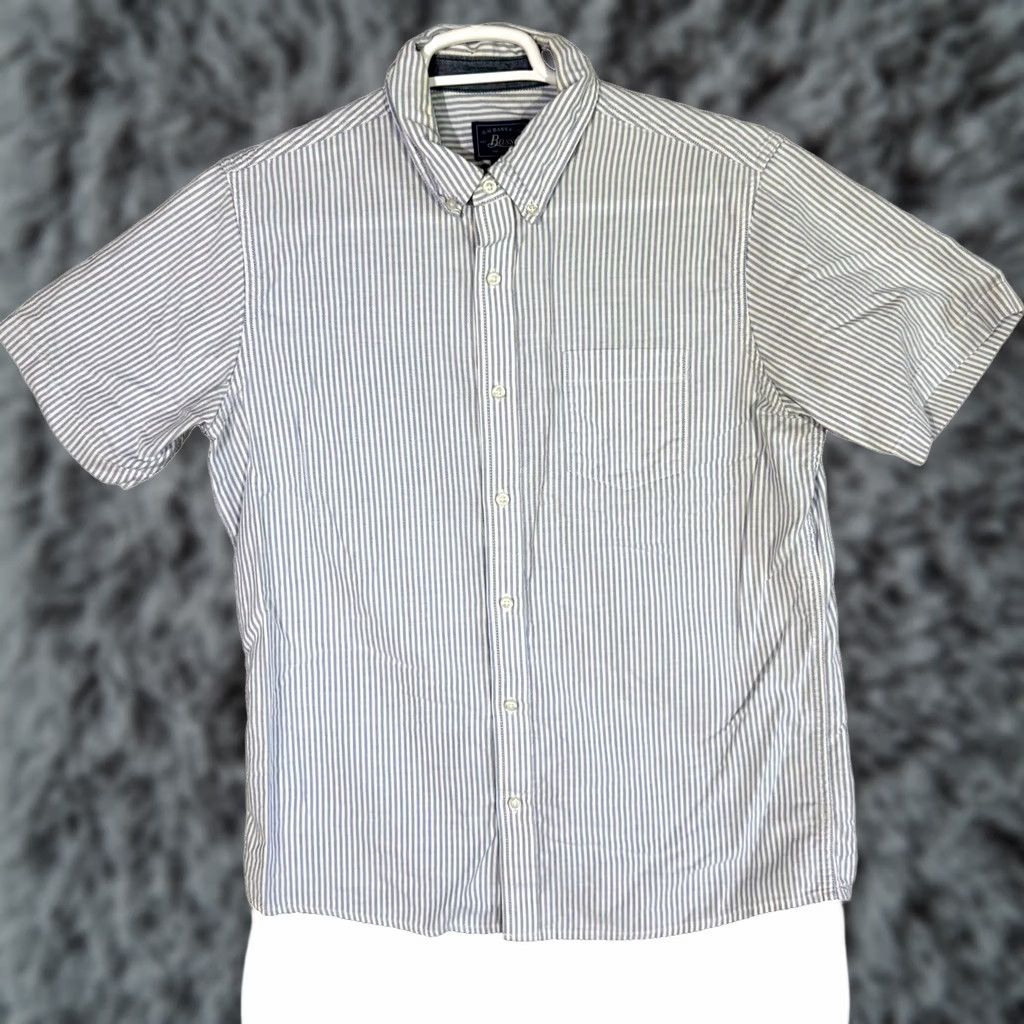 Vintage G.H. Bass & Co Button-Down Shirt Mens Large Blue White Stripe 100% Cotton Short Sleeve Casual Shirt Size US L / EU 52-54 / 3 - 1 Thumbnail