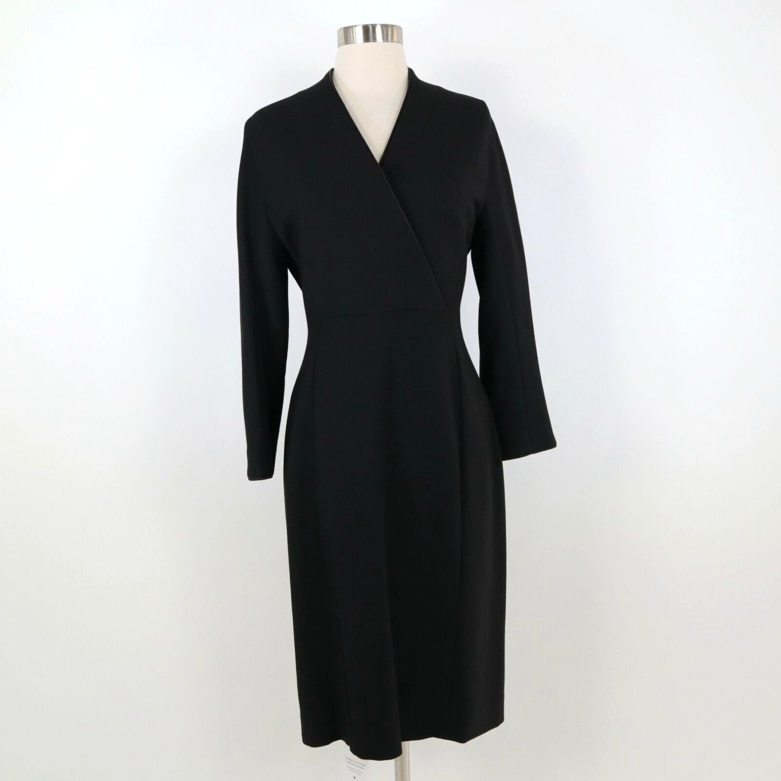 image of Vintage Mm.lafleur Tuxedo Sheath Dress The Pamela 4 New Black Wool V-Neck Career $325 in White, Wom