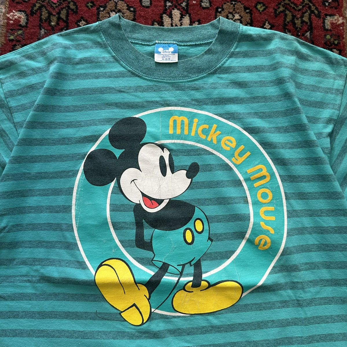 Disney Vintage 90s Mickey Mouse Striped Tee Teal Green Made in USA Size US XL / EU 56 / 4 - 4 Thumbnail