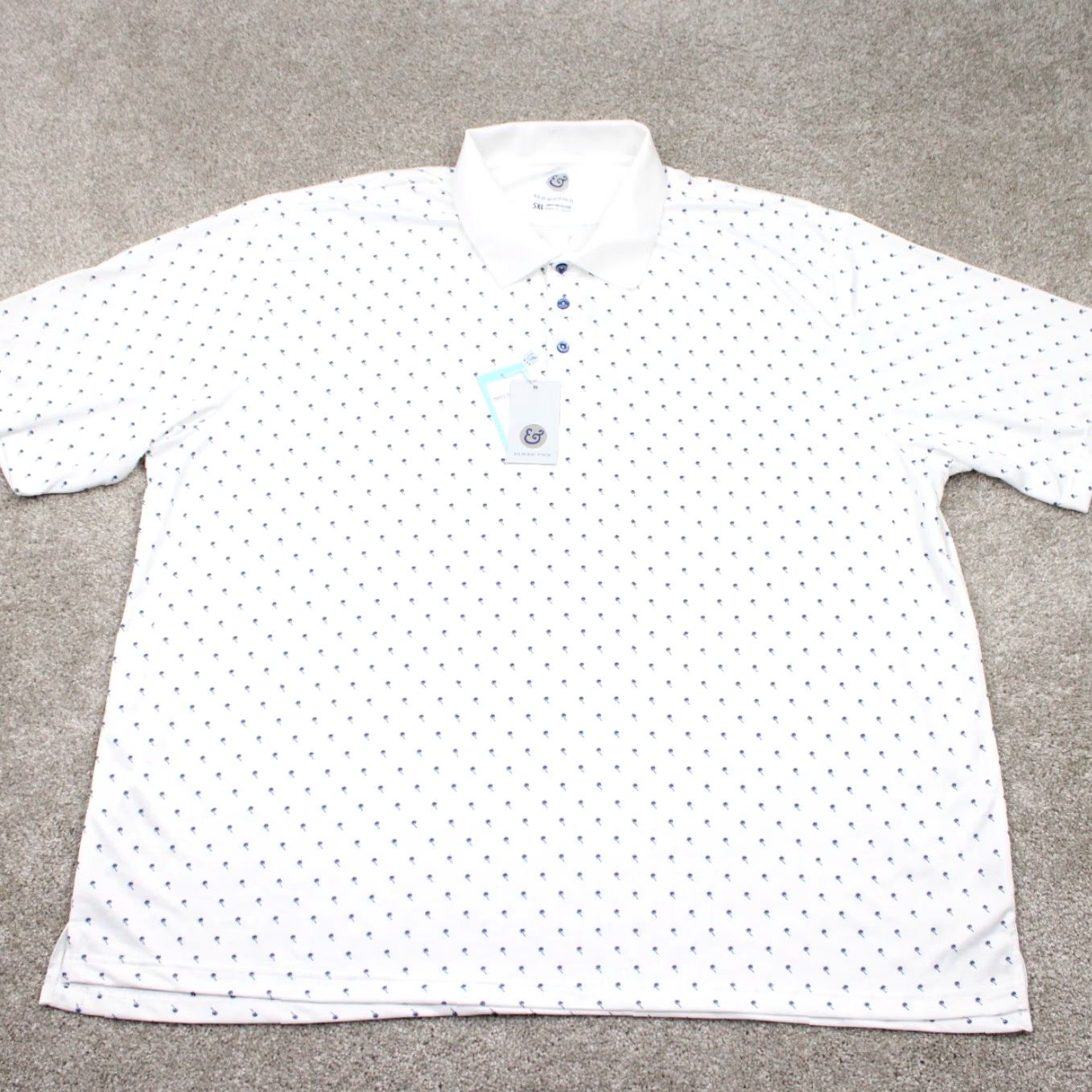 Vintage Kilburne & Finch Polo Shirt Mens 5XL White/Blue Palm Tree All Over Print NWT AOP Shirt Size US XXL / EU 58 / 5 - 2 Thumbnail