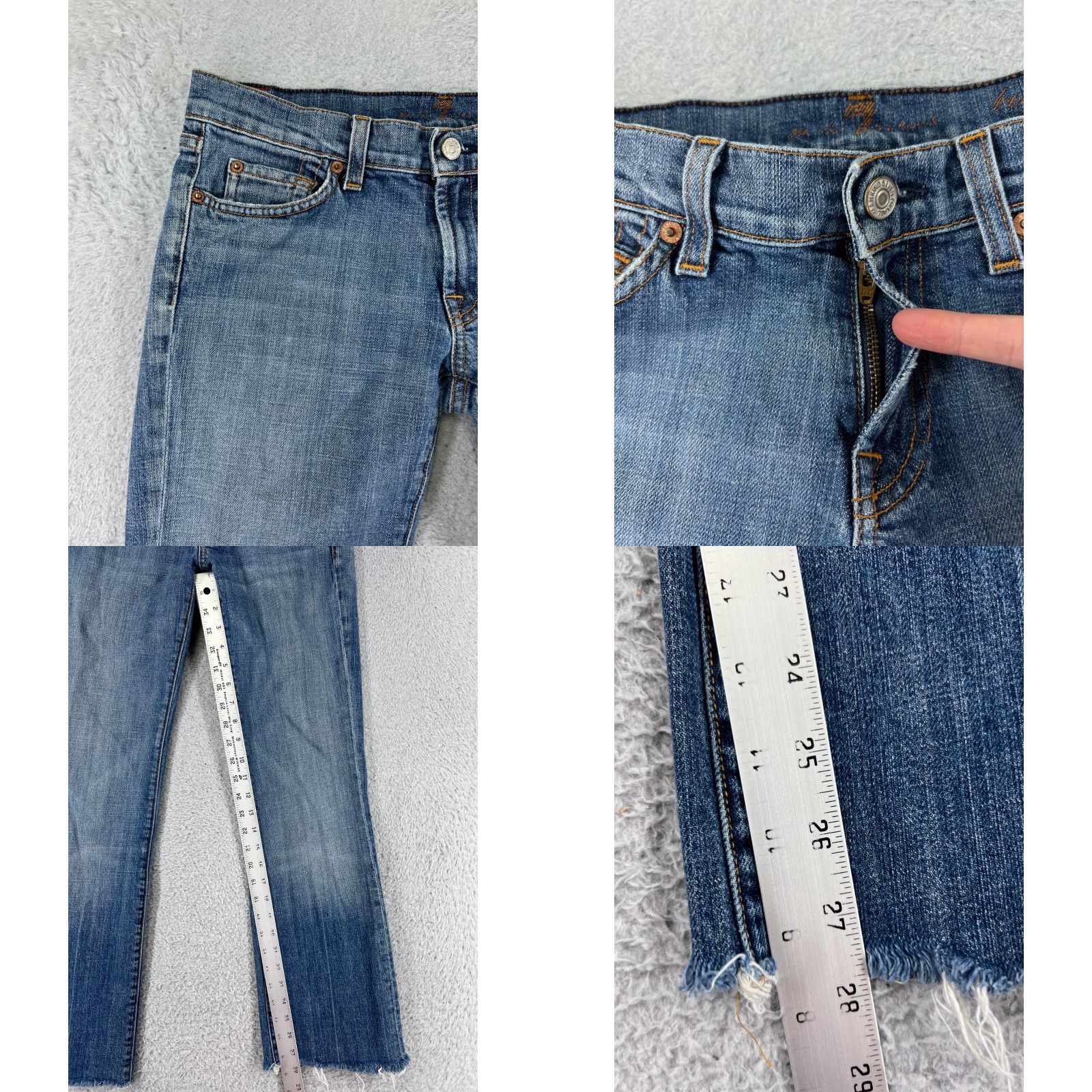 7 For All Mankind 7 For All Mankind Jeans Women 28 Blue Denim Bootcut Raw Hem Distressed Cotton Size 28" / US 6 / IT 42 - 8 Thumbnail