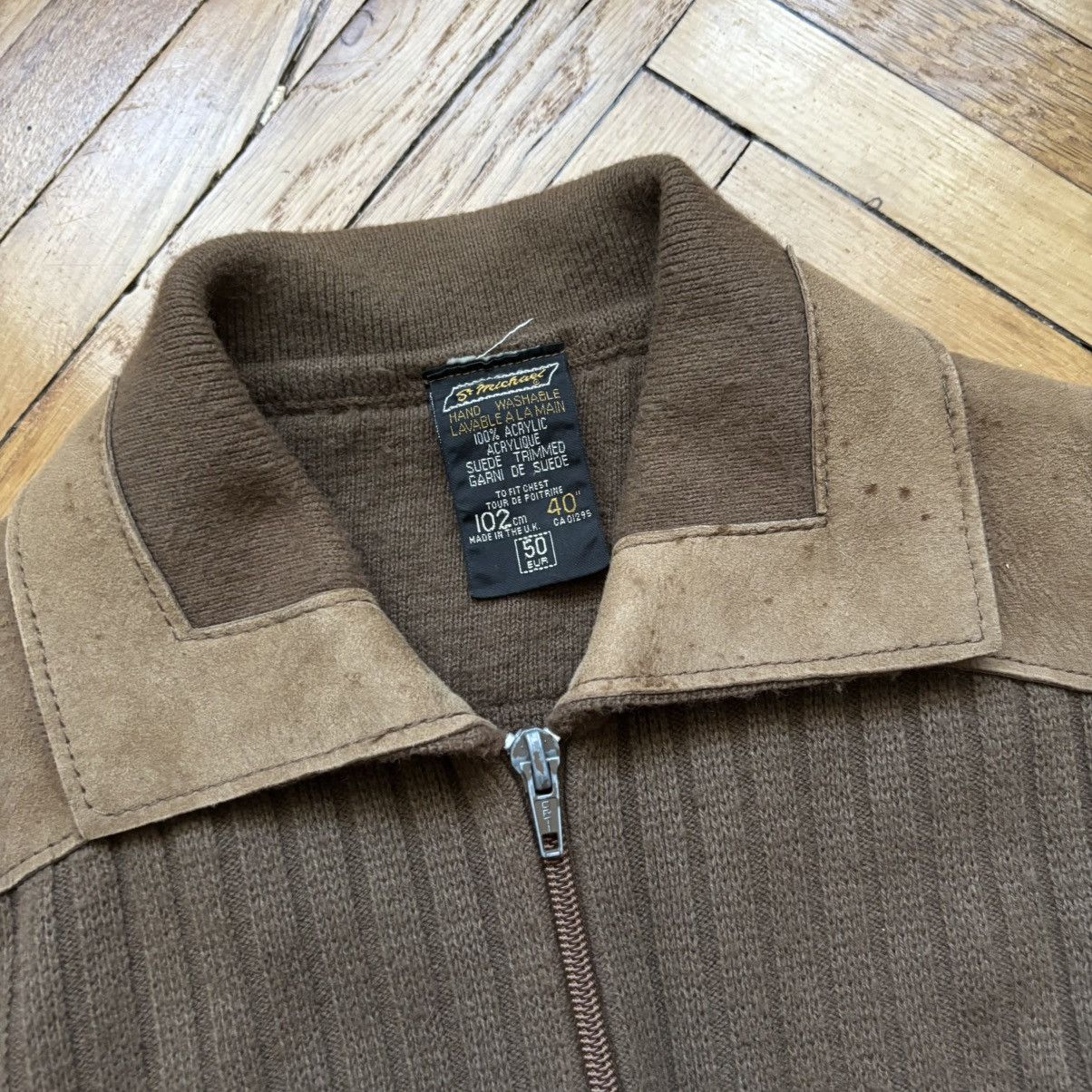 Vintage Vintage Suede Saint Michael Cable Knit Zip-Up Sweater Size US S / EU 44-46 / 1 - 5 Thumbnail