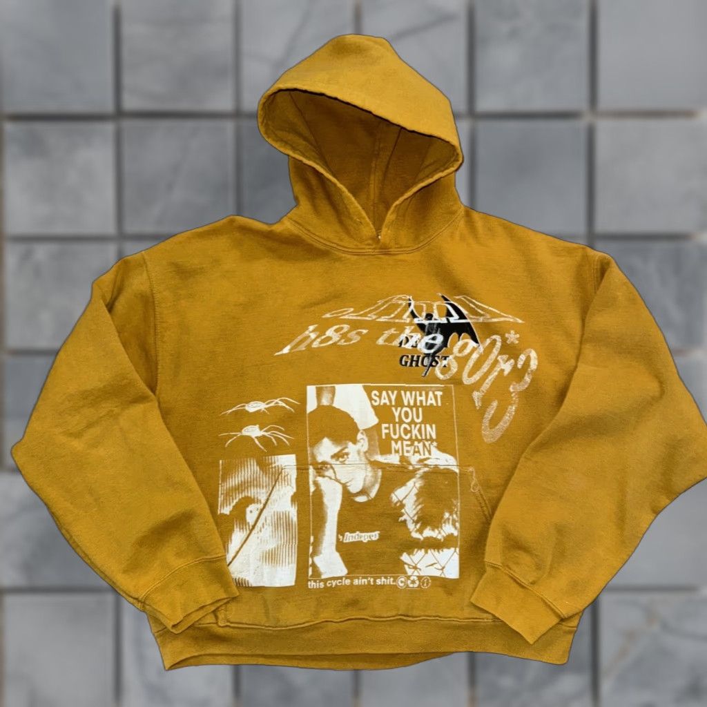 J Brand VINTAGE Streetwear Brand Yellow Hoodie Cropped Pullover XL Men Graphic Women 24x23 Screen Printed Size US XL / EU 56 / 4 - 1 Thumbnail