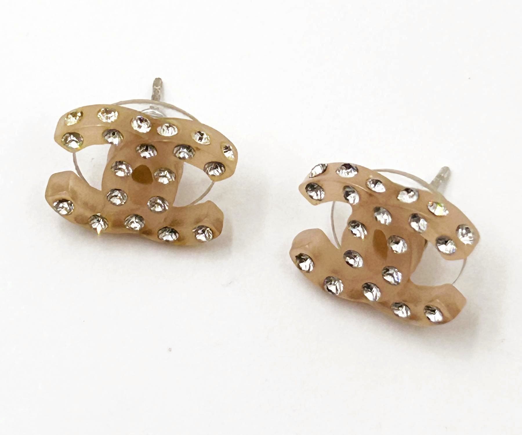 Chanel Chanel Pale Pink CC All over Crystal Piercing Earrings Size ONE SIZE - 3 Thumbnail