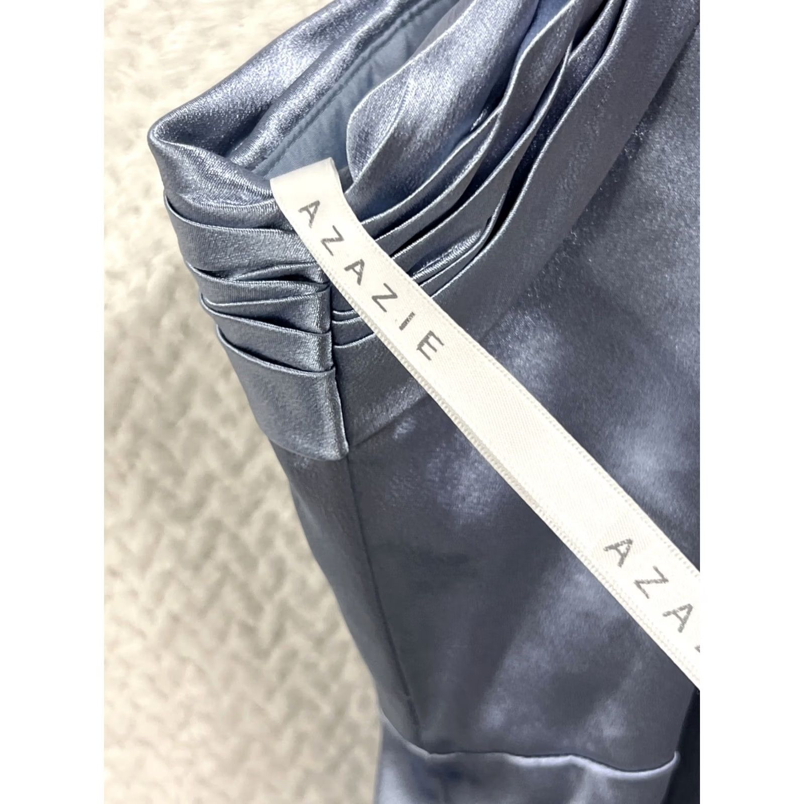 Vintage Azazie Satin Halter Bridesmaid Dress A12 Slate Blue Open Back Formal Prom Gown Size ONE SIZE - 6 Thumbnail